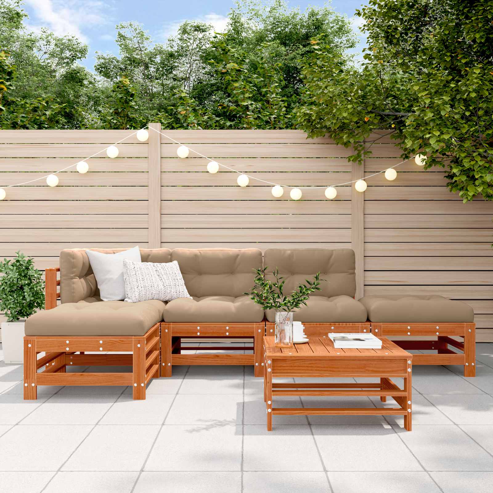 Tuin loungeset 6 pcs Wasbruin Massief grenenhout is nu te koop bij PeponiXL, paradijselijk wonen!