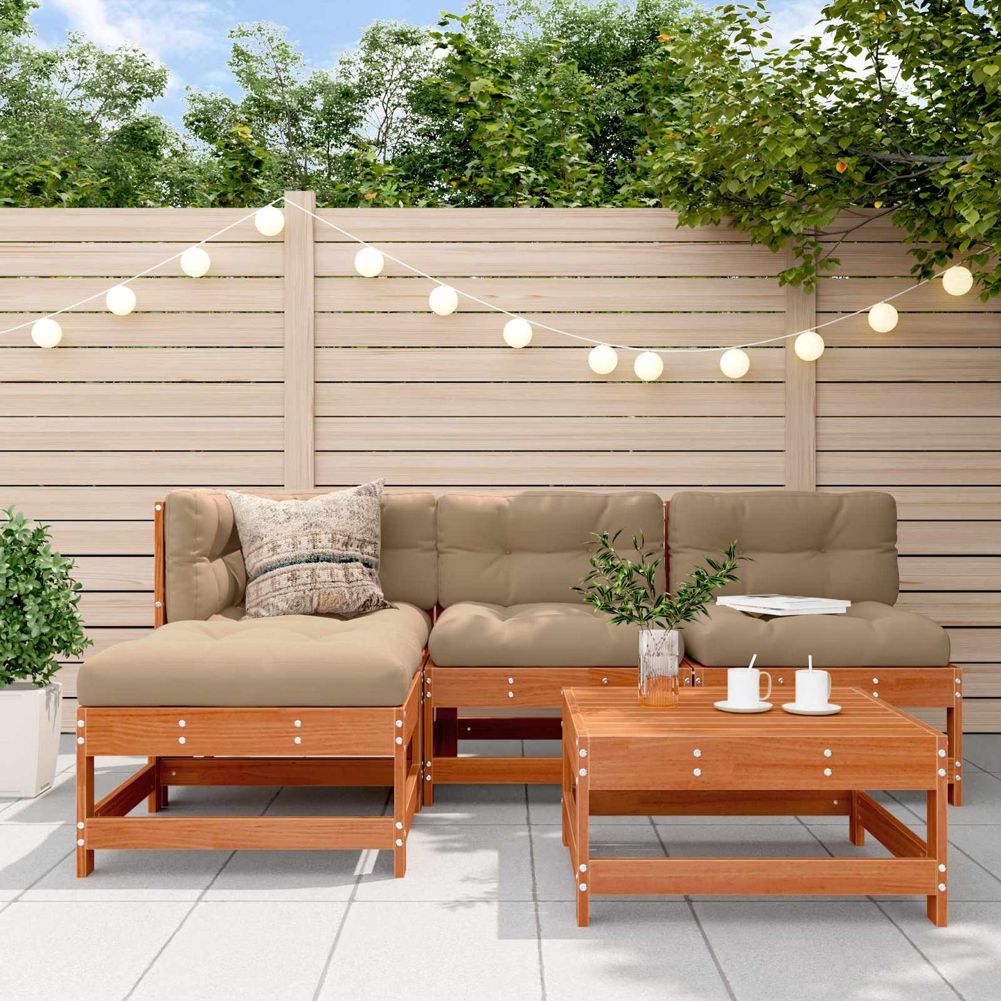 Tuin loungeset 5 pcs Wasbruin Massief grenenhout is nu te koop bij PeponiXL, paradijselijk wonen!