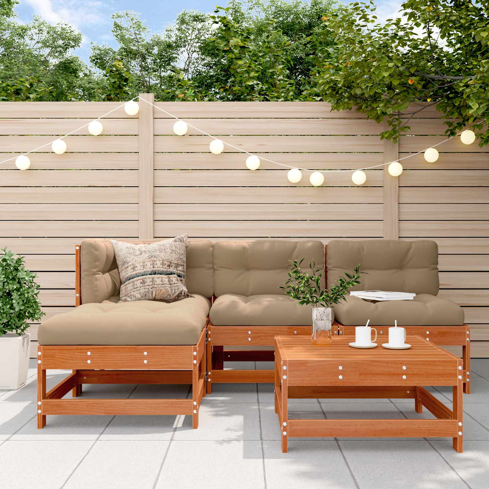 Tuin loungeset 5 pcs Wasbruin Massief grenenhout is nu te koop bij PeponiXL, paradijselijk wonen!
