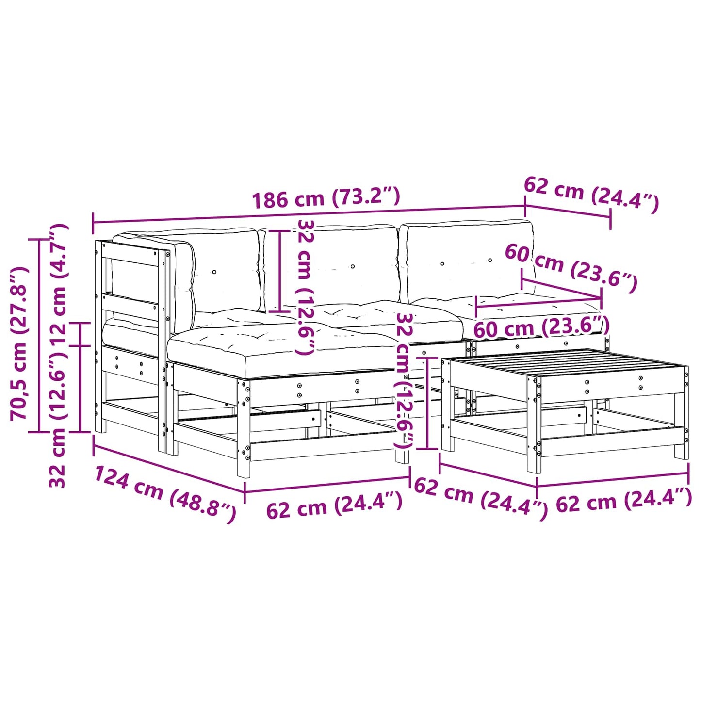 Tuin loungeset 5 pcs Wasbruin Massief grenenhout is nu te koop bij PeponiXL, paradijselijk wonen!