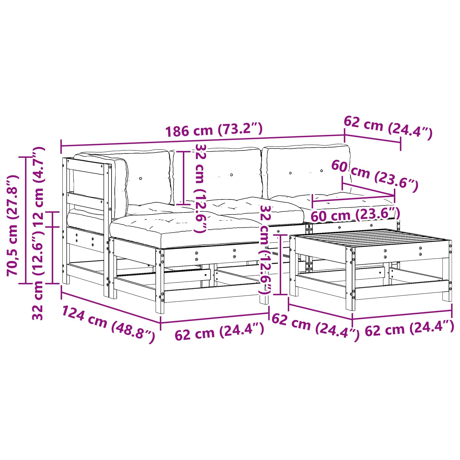 Tuin loungeset 5 pcs Wasbruin Massief grenenhout is nu te koop bij PeponiXL, paradijselijk wonen!