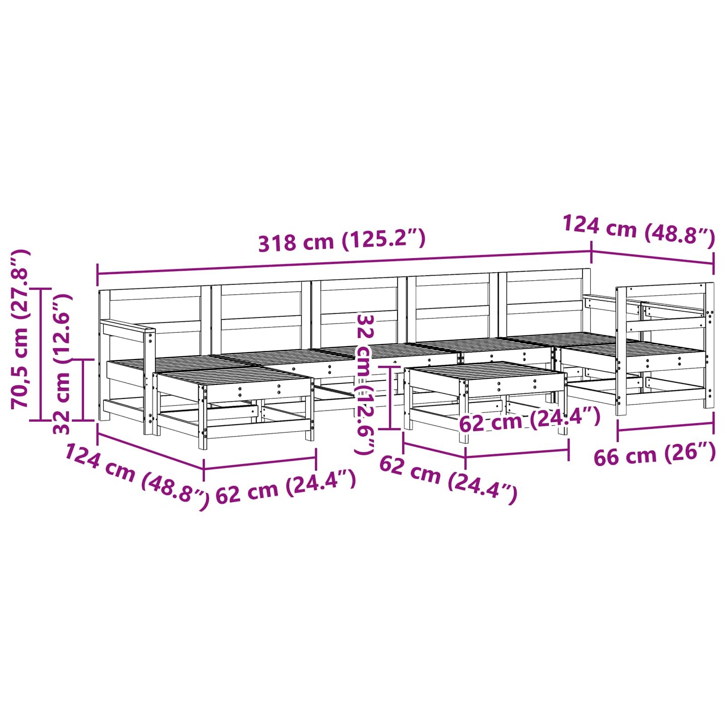 Tuin loungeset 8 pcs Wasbruin Massief grenenhout is nu te koop bij PeponiXL, paradijselijk wonen!
