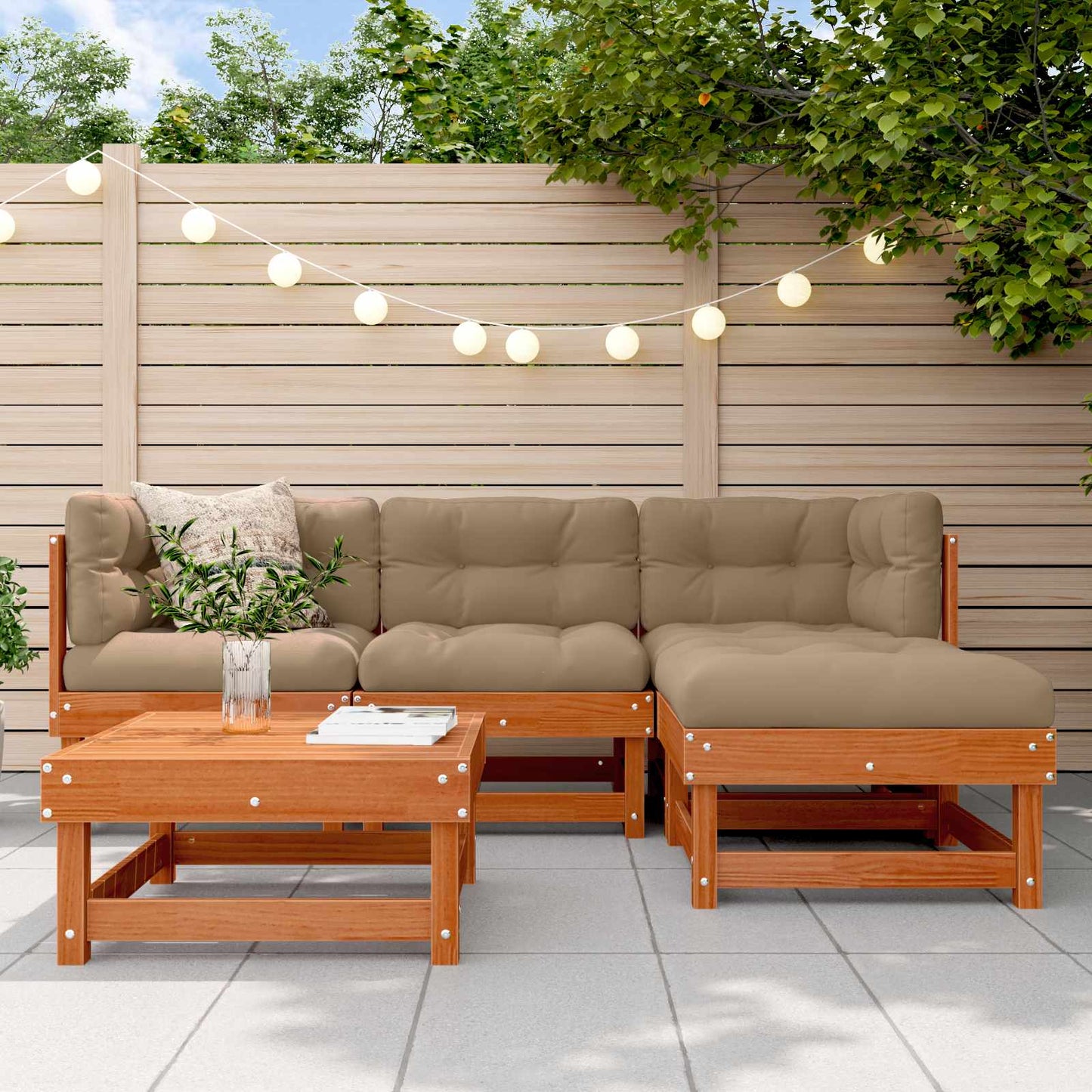 Tuin loungeset 5 pcs Waskleur Bruin Massief grenenhout is nu te koop bij PeponiXL, paradijselijk wonen!