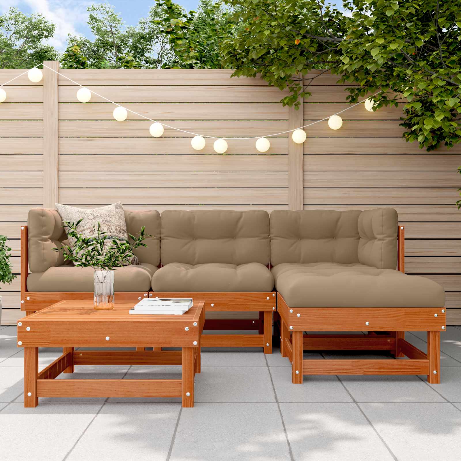 Tuin loungeset 5 pcs Waskleur Bruin Massief grenenhout is nu te koop bij PeponiXL, paradijselijk wonen!