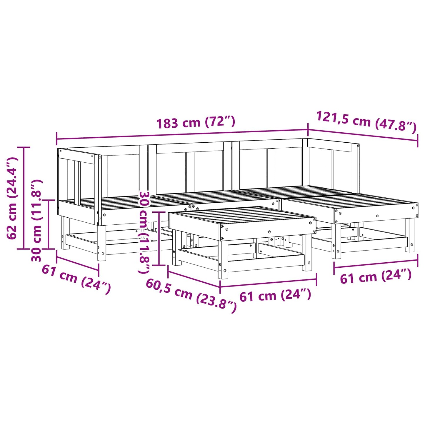 Tuin loungeset 5 pcs Waskleur Bruin Massief grenenhout is nu te koop bij PeponiXL, paradijselijk wonen!