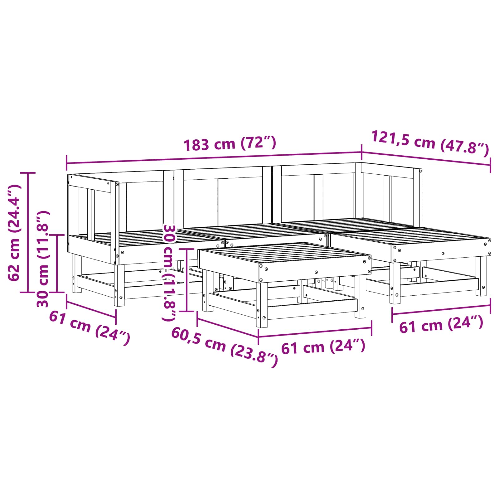 Tuin loungeset 5 pcs Waskleur Bruin Massief grenenhout is nu te koop bij PeponiXL, paradijselijk wonen!
