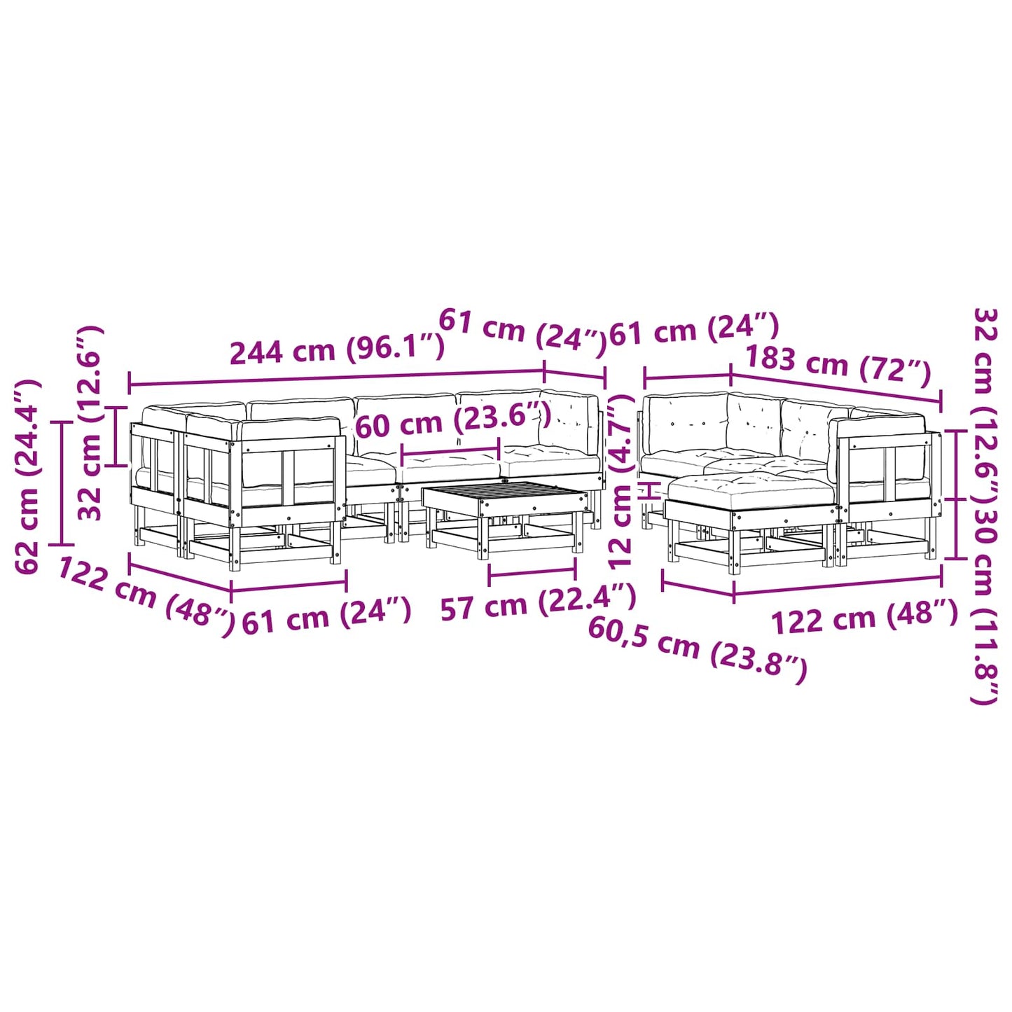 Tuin loungeset 33 pcs Waskleur Bruin Massief grenenhout is nu te koop bij PeponiXL, paradijselijk wonen!