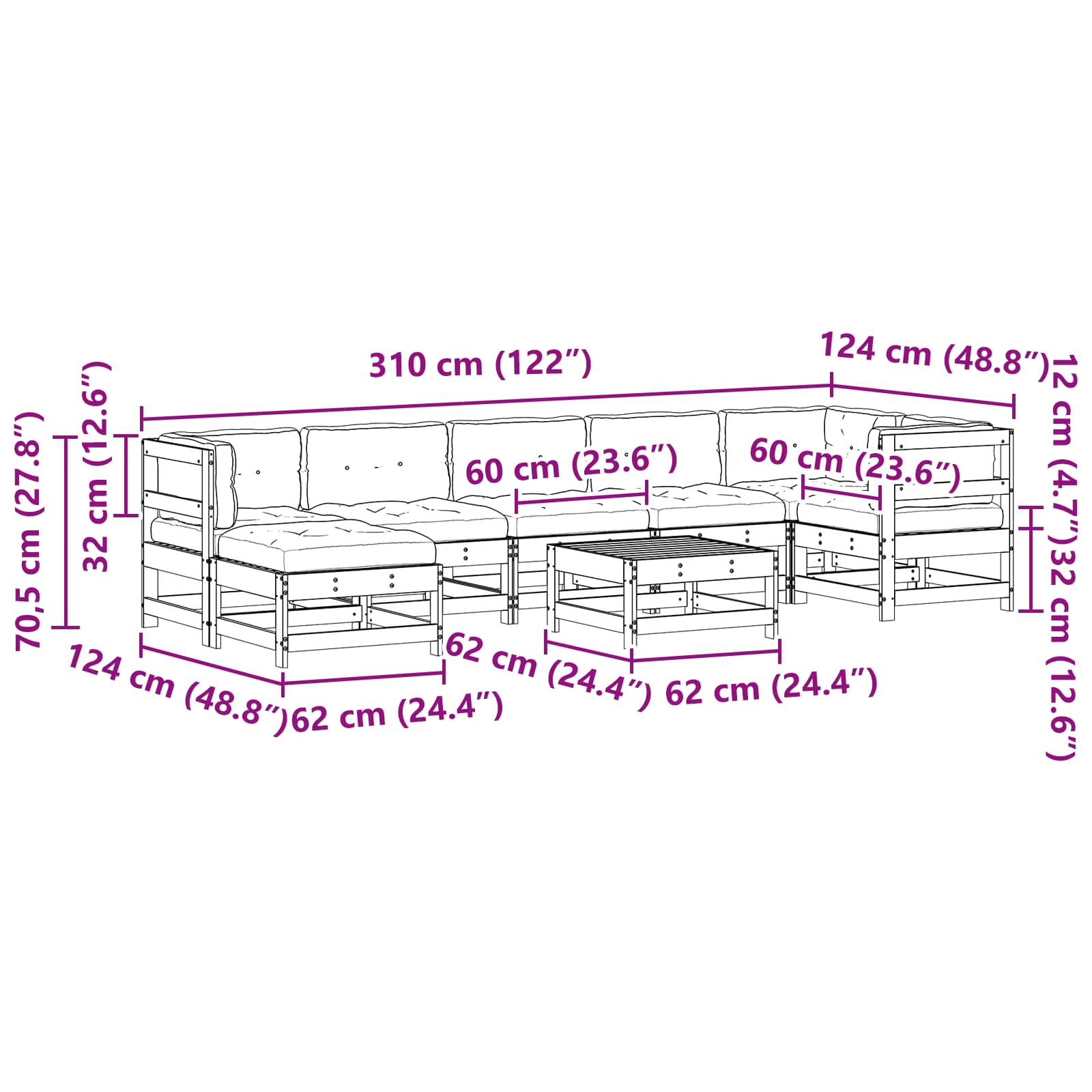Tuin loungeset 8 pcs Waskleur Bruin Massief grenenhout is nu te koop bij PeponiXL, paradijselijk wonen!