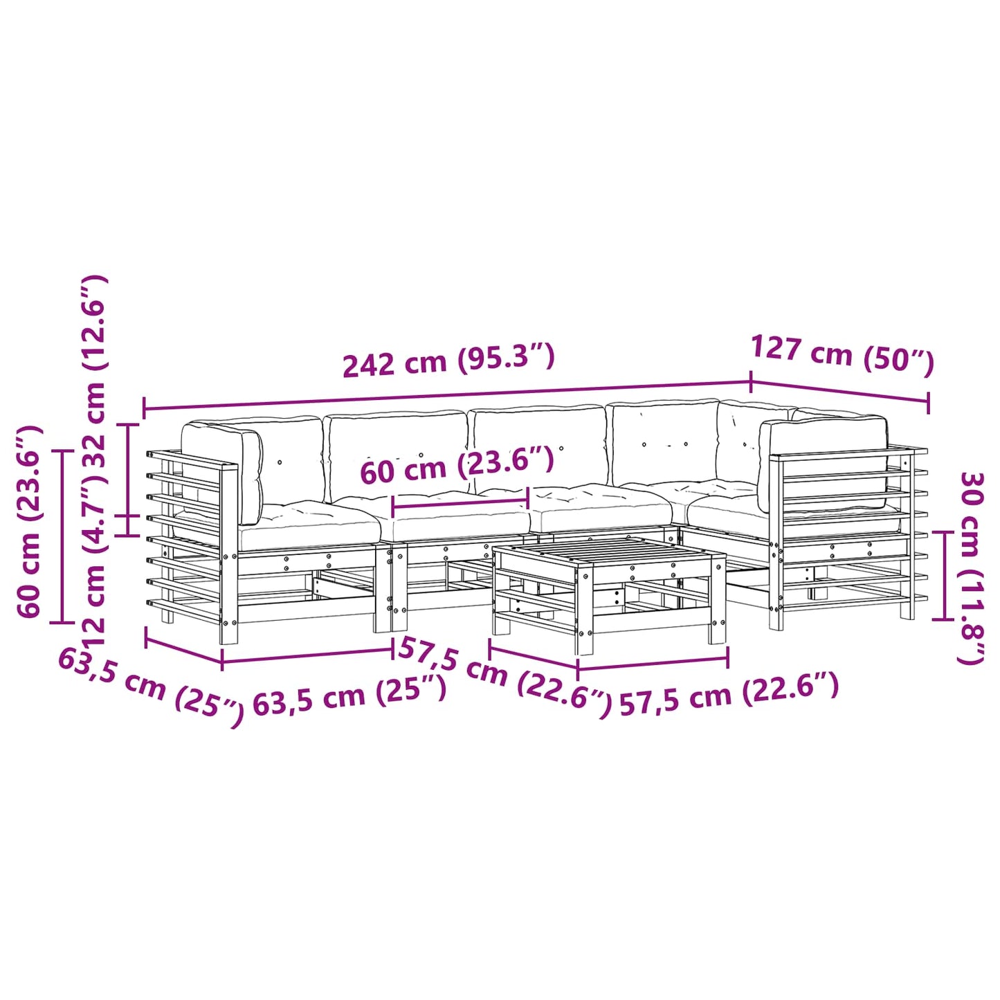 Tuin loungeset 6 pcs Wasbruin Massief grenenhout is nu te koop bij PeponiXL, paradijselijk wonen!