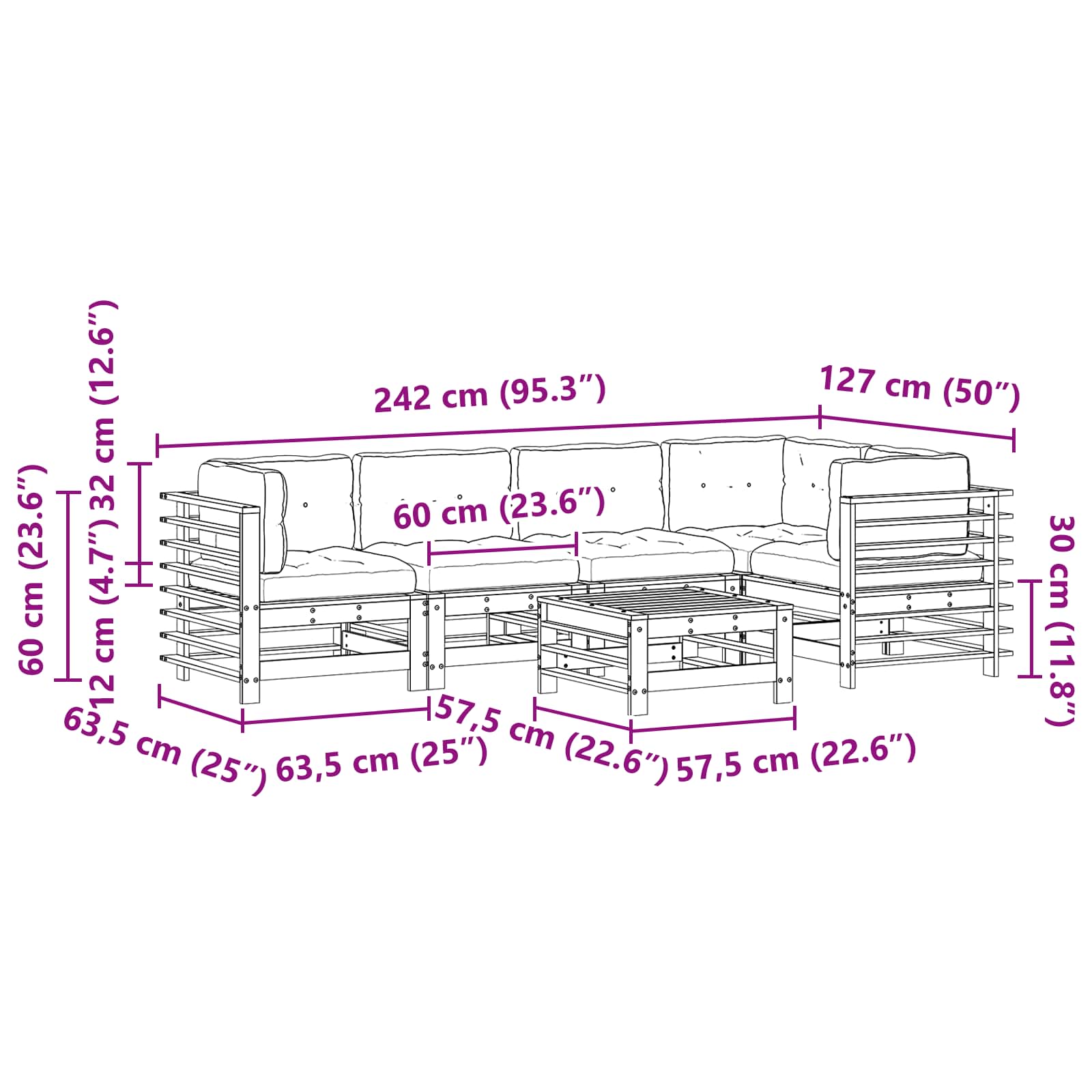 Tuin loungeset 6 pcs Wasbruin Massief grenenhout is nu te koop bij PeponiXL, paradijselijk wonen!