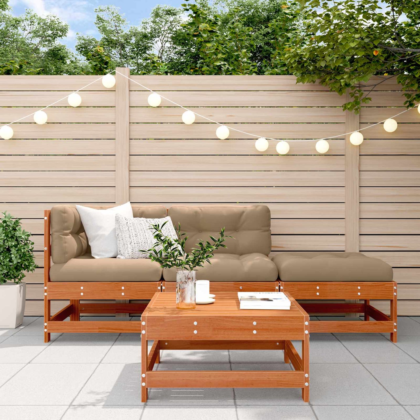 Tuin loungeset 4 pcs Wasbruin Massief grenenhout is nu te koop bij PeponiXL, paradijselijk wonen!