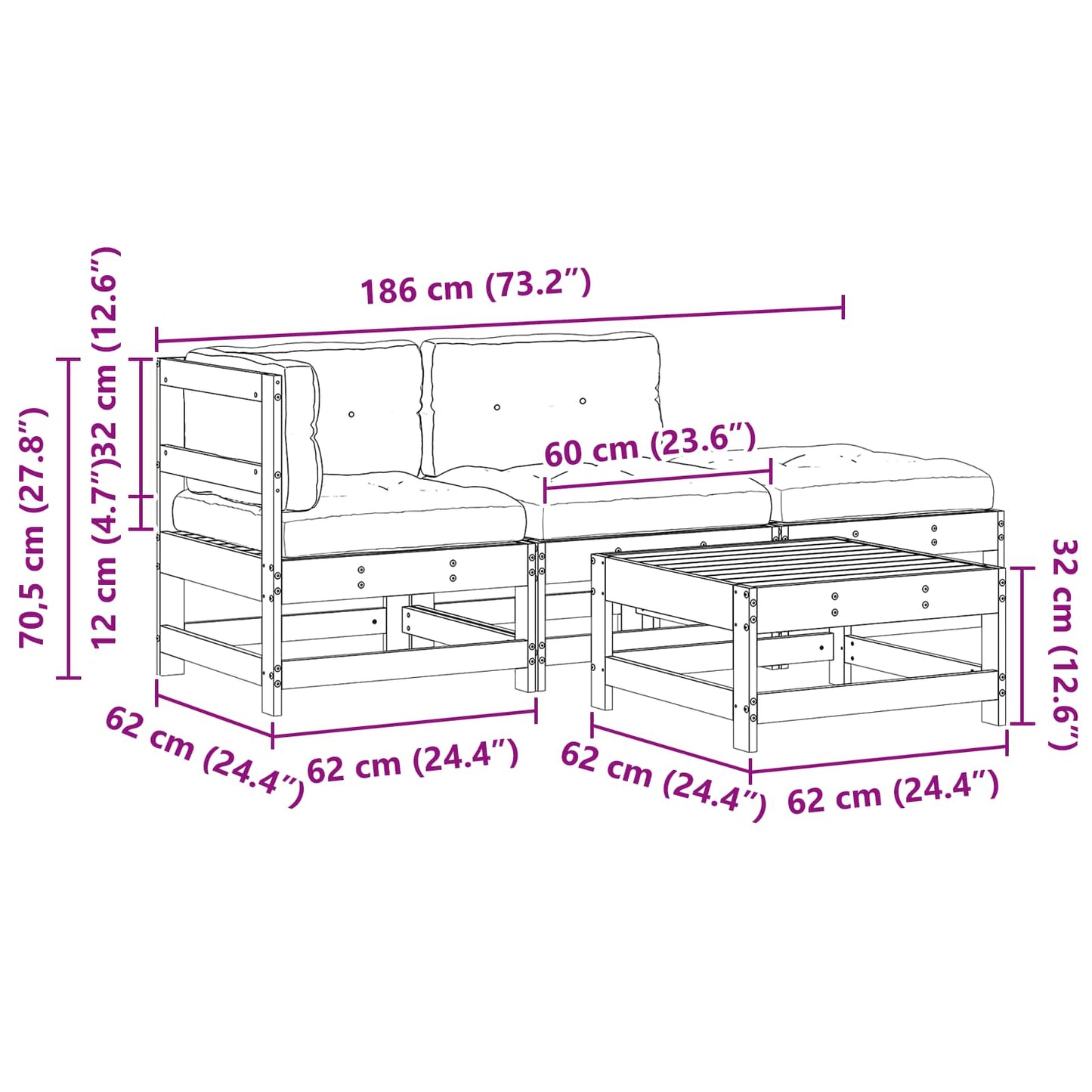 Tuin loungeset 4 pcs Wasbruin Massief grenenhout is nu te koop bij PeponiXL, paradijselijk wonen!