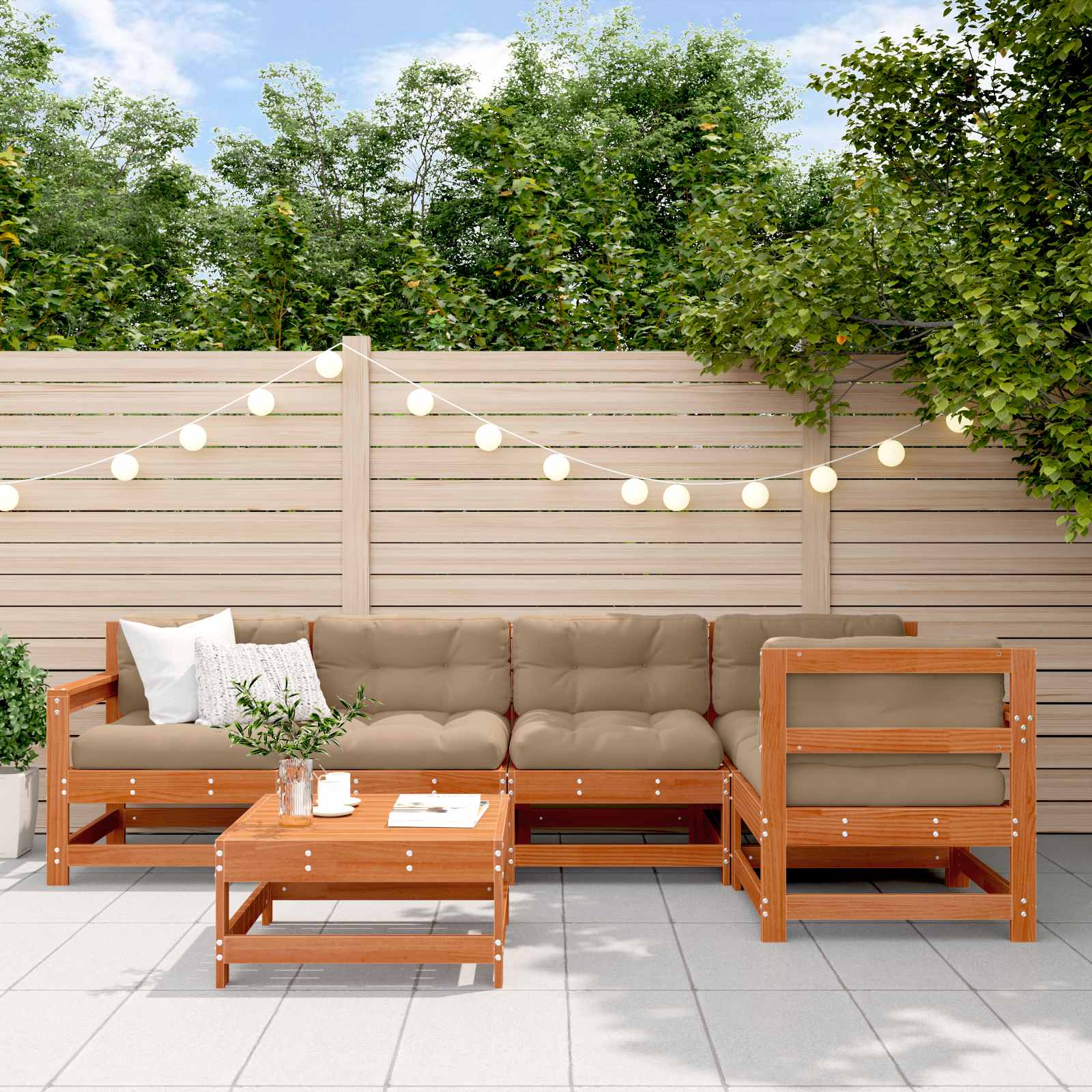 Tuin loungeset 6 pcs Wasbruin Massief grenenhout is nu te koop bij PeponiXL, paradijselijk wonen!