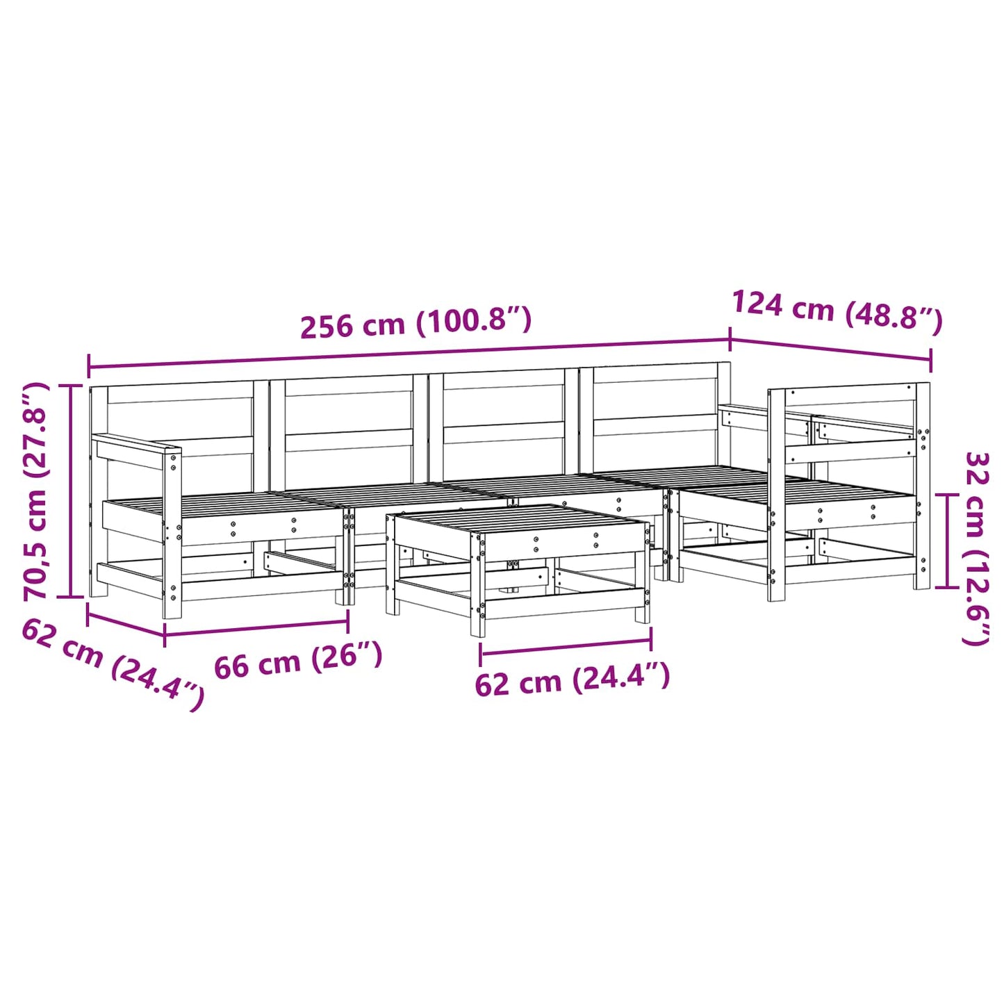 Tuin loungeset 6 pcs Wasbruin Massief grenenhout is nu te koop bij PeponiXL, paradijselijk wonen!
