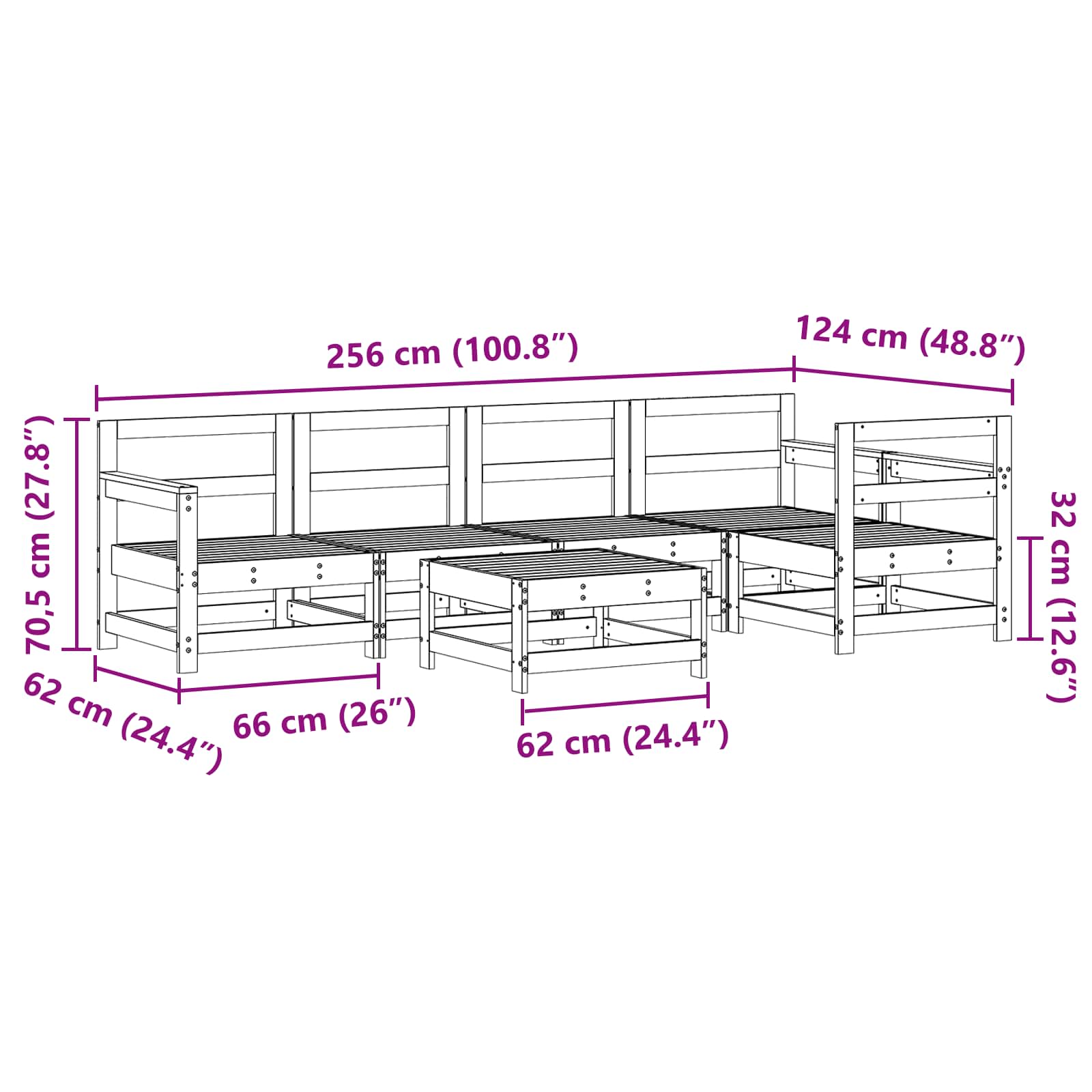 Tuin loungeset 6 pcs Wasbruin Massief grenenhout is nu te koop bij PeponiXL, paradijselijk wonen!