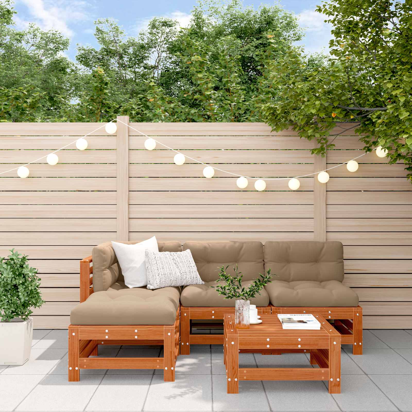 Tuin loungeset 5 pcs Wasbruin Massief grenenhout is nu te koop bij PeponiXL, paradijselijk wonen!
