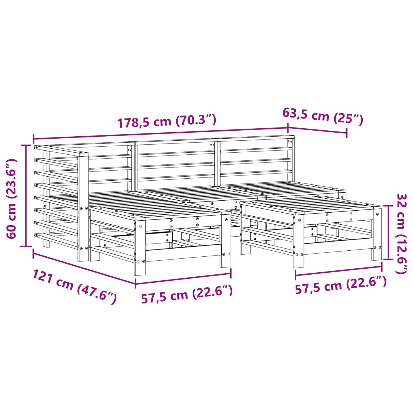 Tuin loungeset 5 pcs Wasbruin Massief grenenhout is nu te koop bij PeponiXL, paradijselijk wonen!