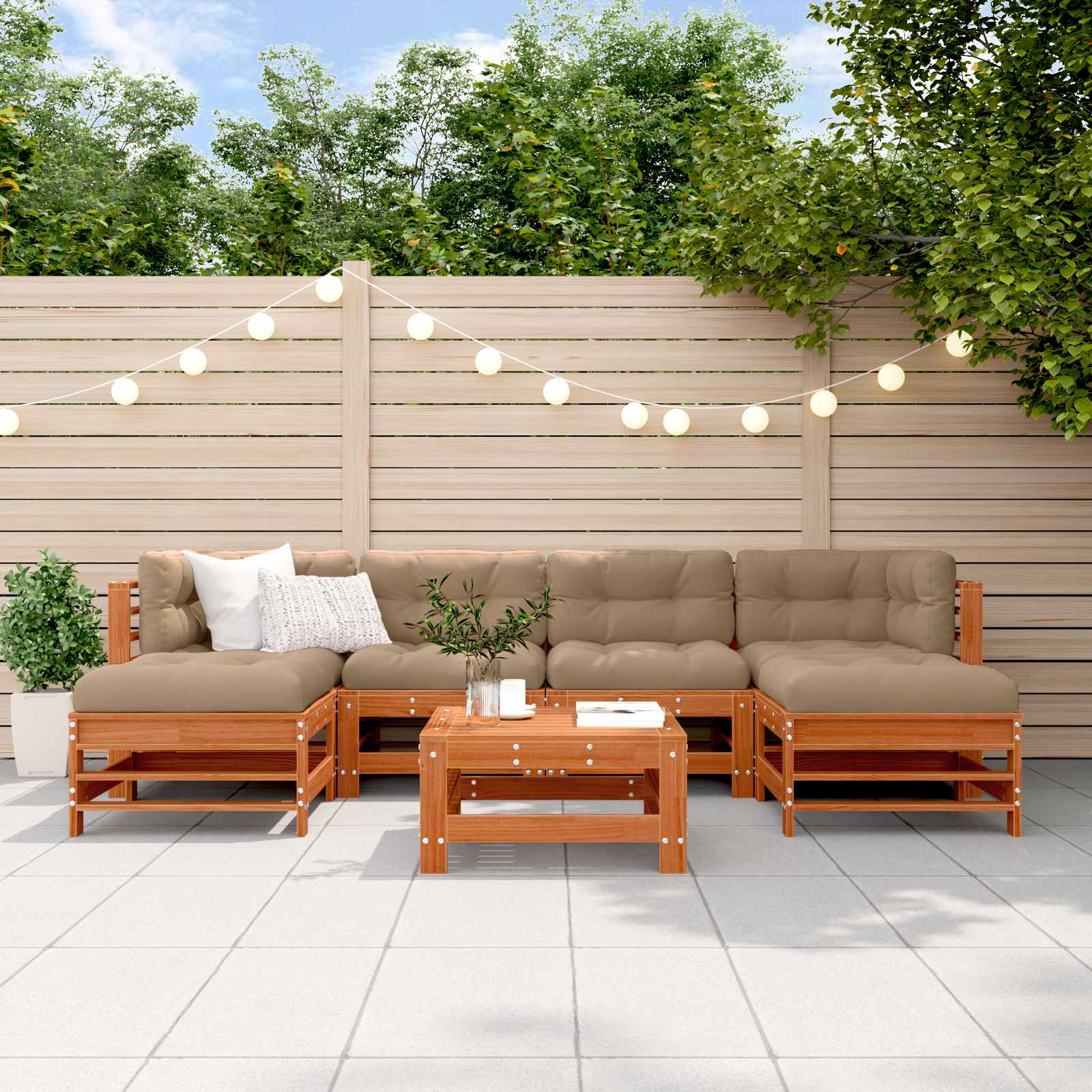 Tuin loungeset 7 pcs Wasbruin Massief grenenhout is nu te koop bij PeponiXL, paradijselijk wonen!
