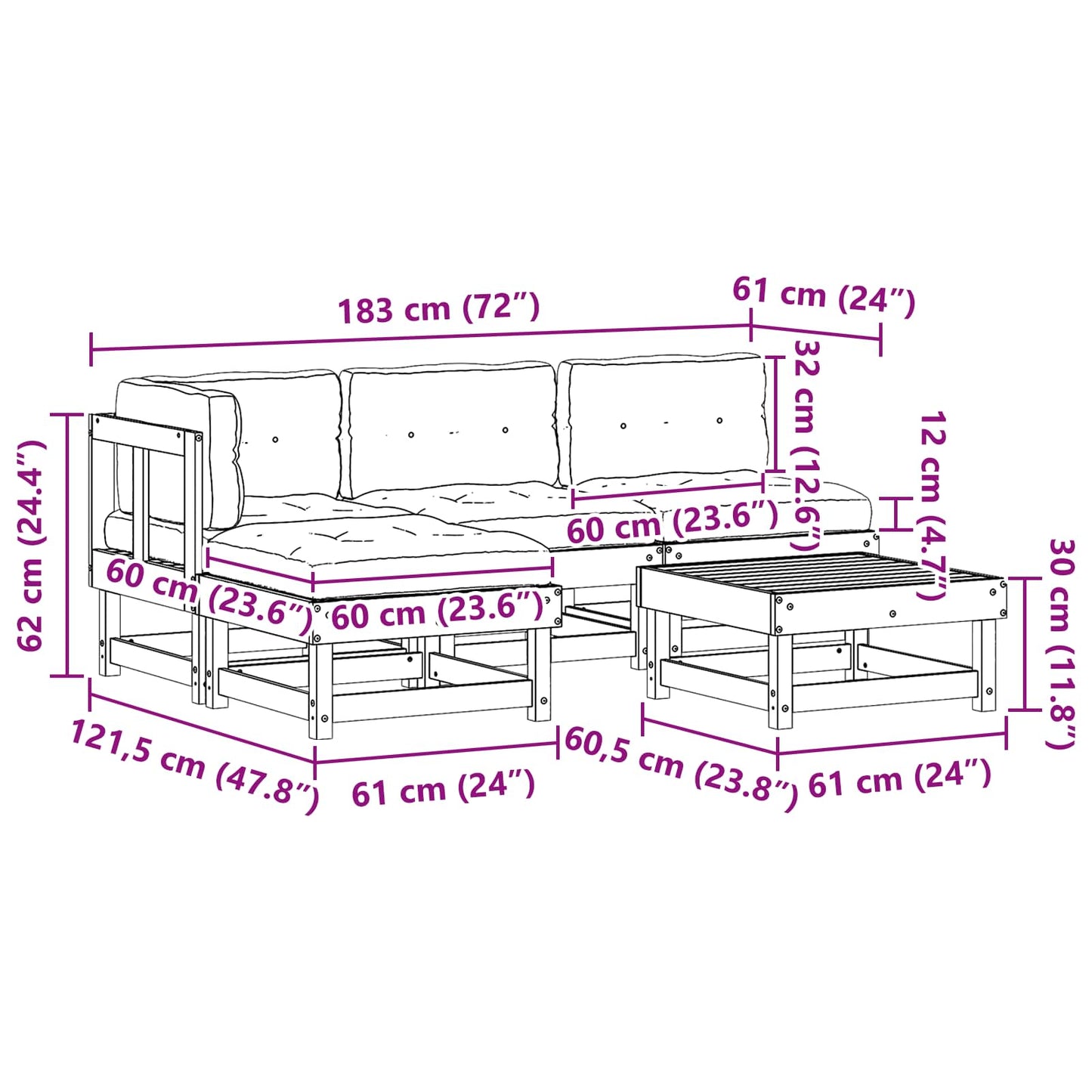 Tuin loungeset 13 pcs Wasbruin Massief grenenhout is nu te koop bij PeponiXL, paradijselijk wonen!