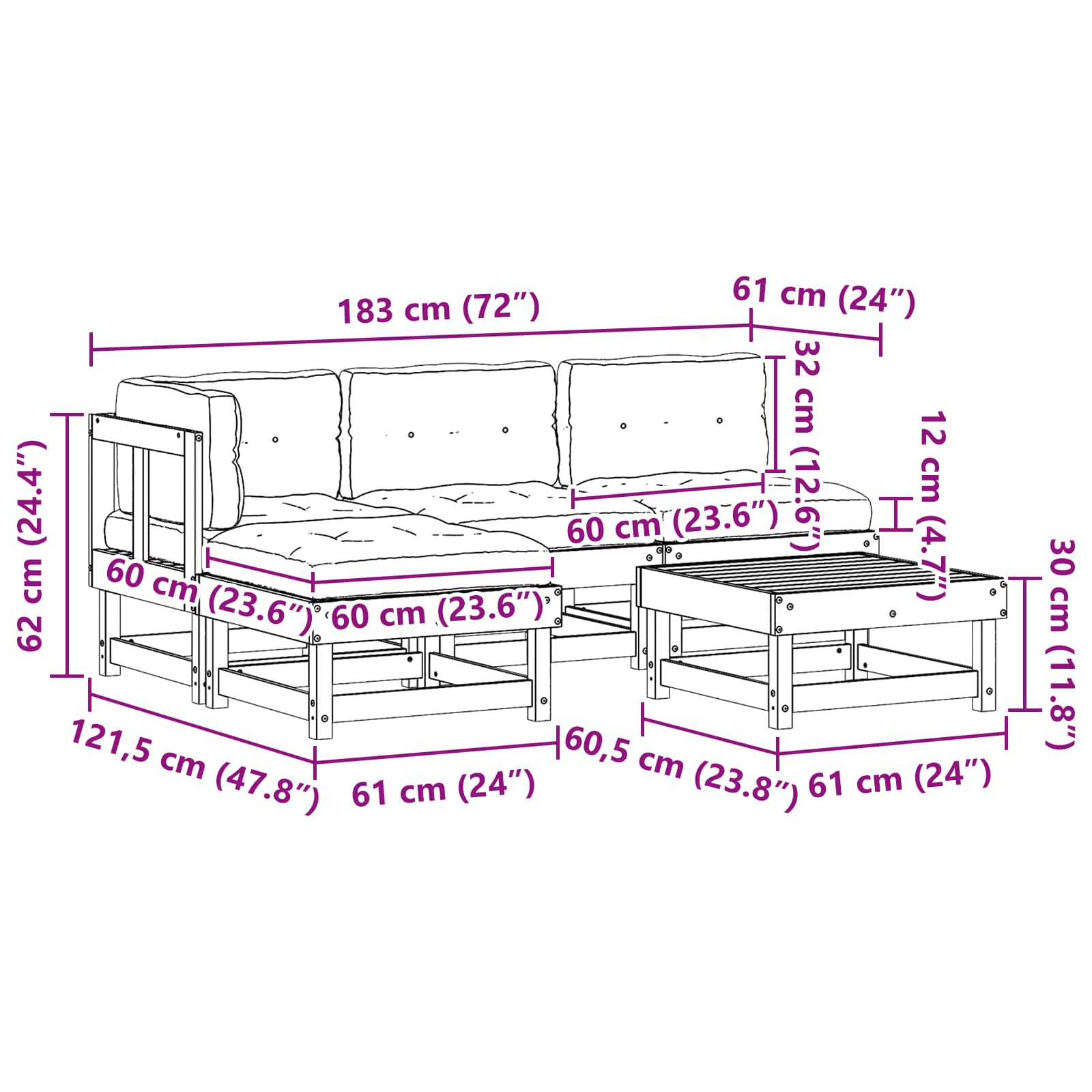 Tuin loungeset 13 pcs Wasbruin Massief grenenhout is nu te koop bij PeponiXL, paradijselijk wonen!