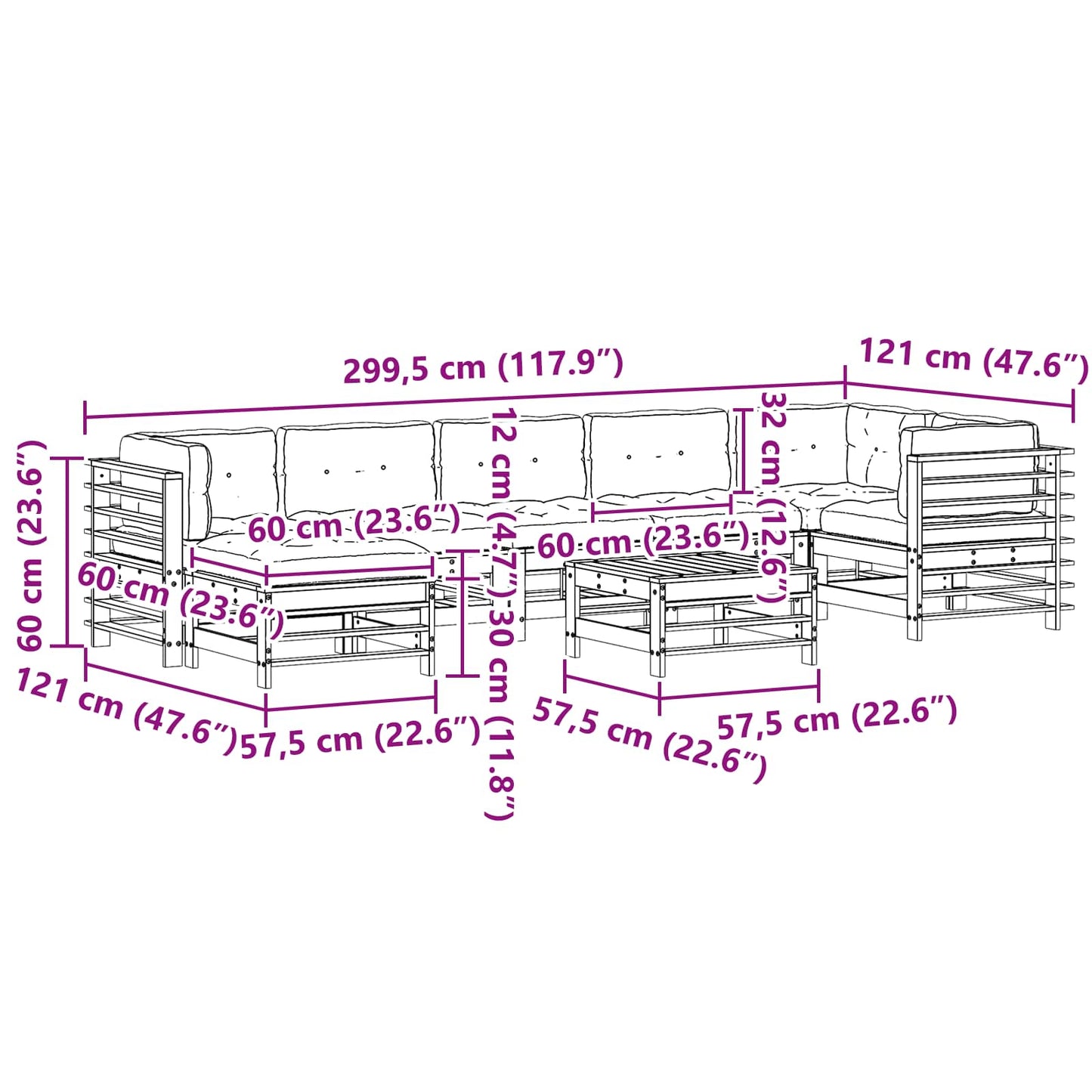 Tuin loungeset 8 pcs Wasbruin Massief grenenhout is nu te koop bij PeponiXL, paradijselijk wonen!