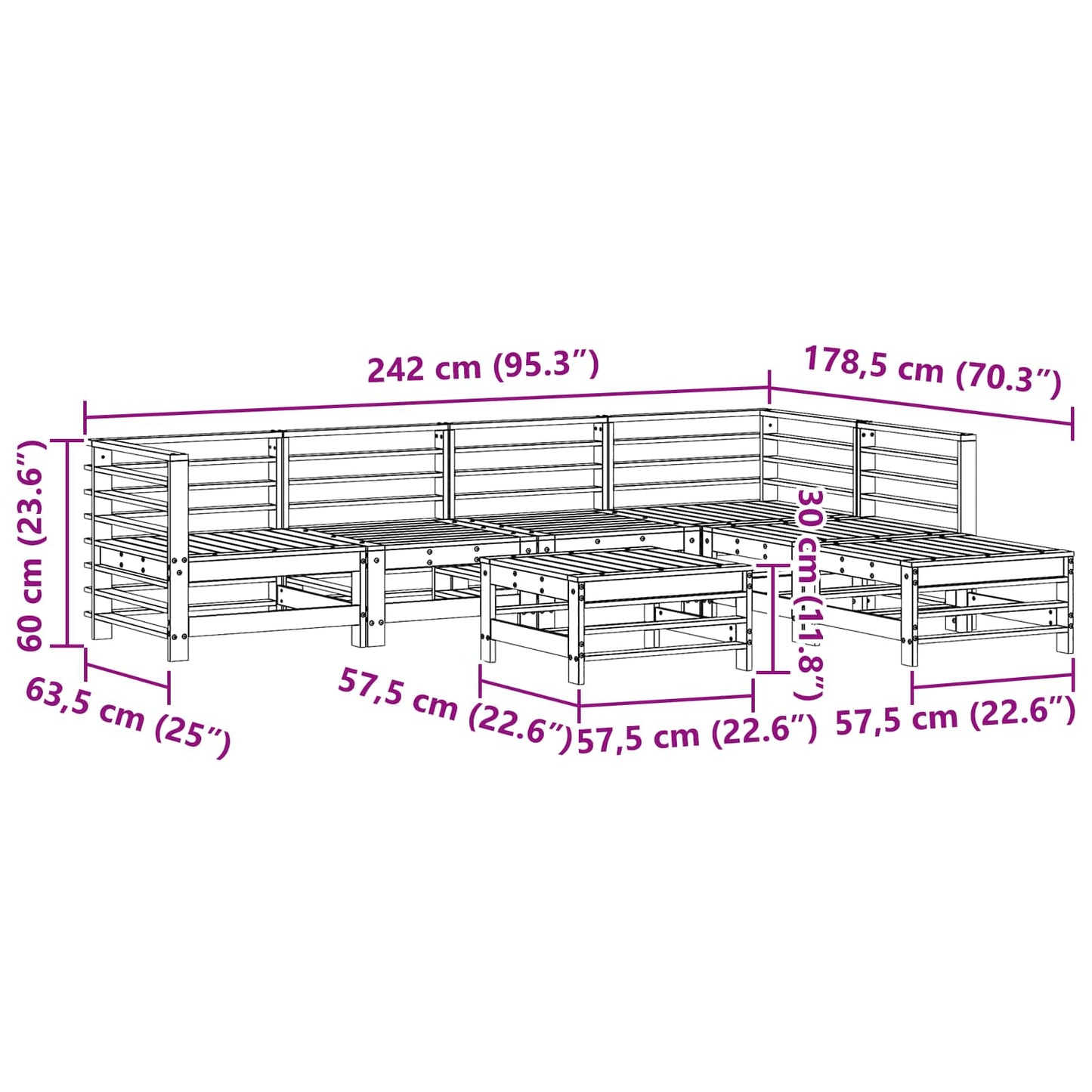 Tuin loungeset 7 pcs Wasbruin Massief grenenhout is nu te koop bij PeponiXL, paradijselijk wonen!