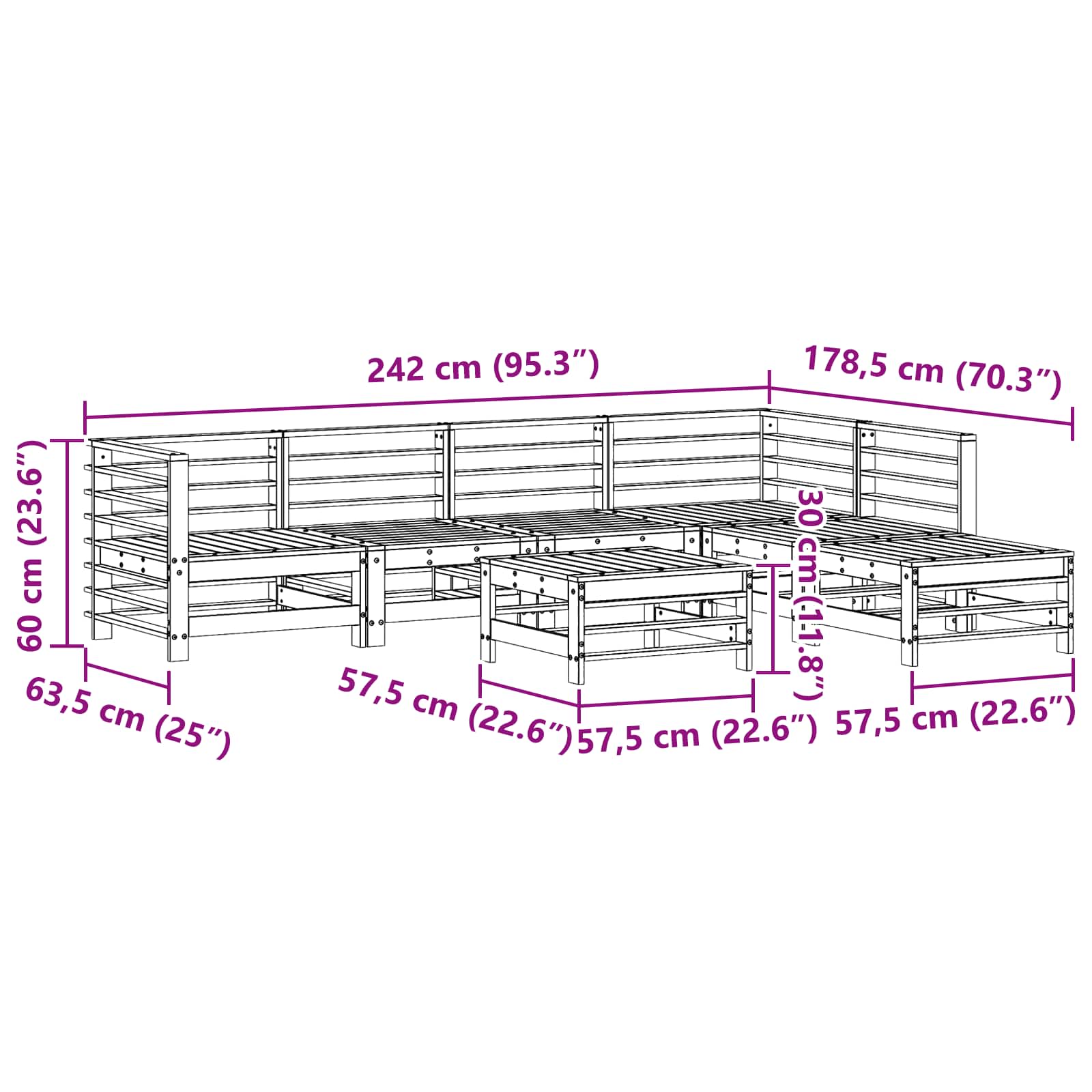 Tuin loungeset 7 pcs Wasbruin Massief grenenhout is nu te koop bij PeponiXL, paradijselijk wonen!