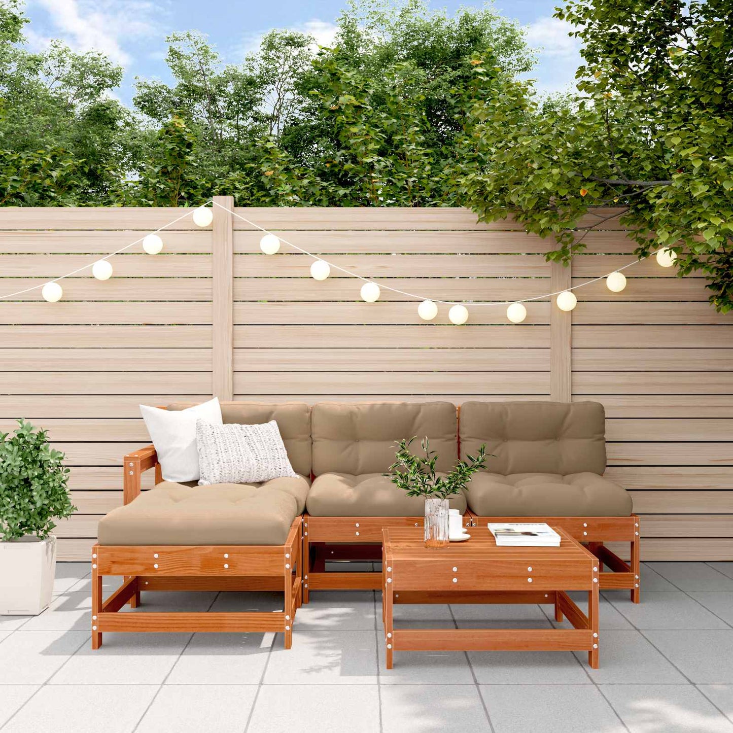 Tuin loungeset 5 pcs Wax Bruin Den Massief grenenhout is nu te koop bij PeponiXL, paradijselijk wonen!