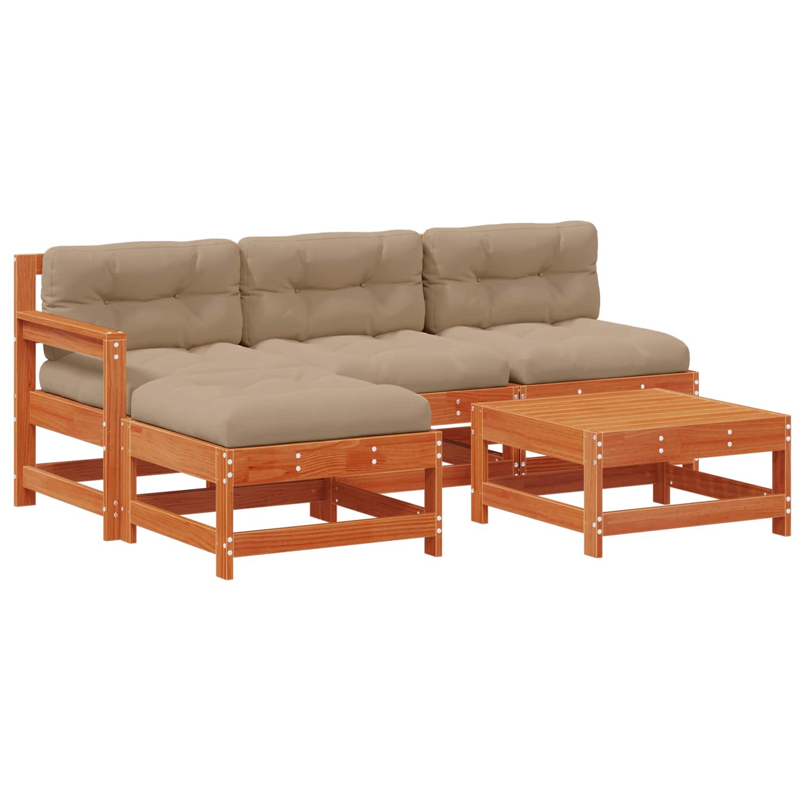 Tuin loungeset 5 pcs Wax Bruin Den Massief grenenhout is nu te koop bij PeponiXL, paradijselijk wonen!