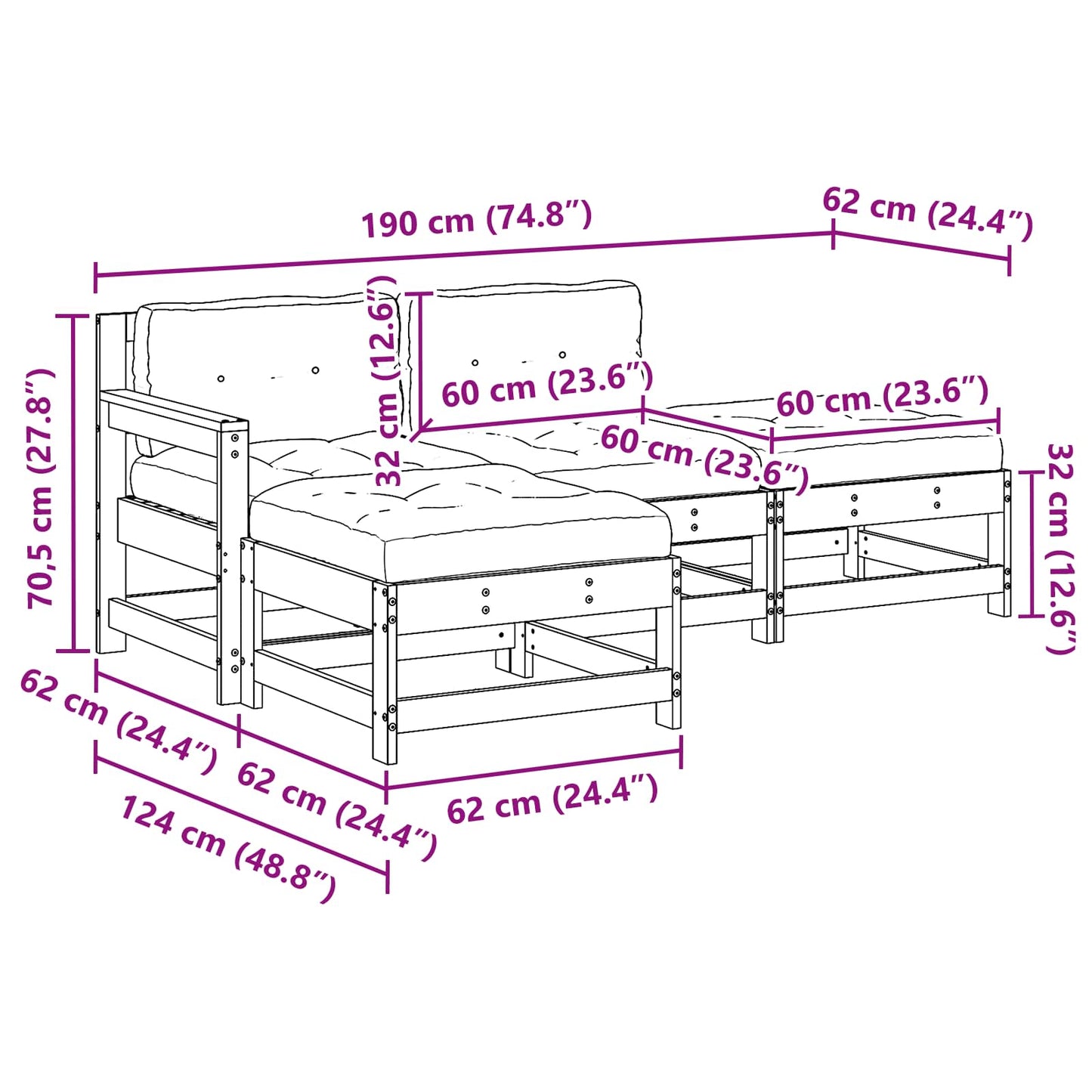 Tuin loungeset 4 pcs Wasbruin Massief grenenhout is nu te koop bij PeponiXL, paradijselijk wonen!