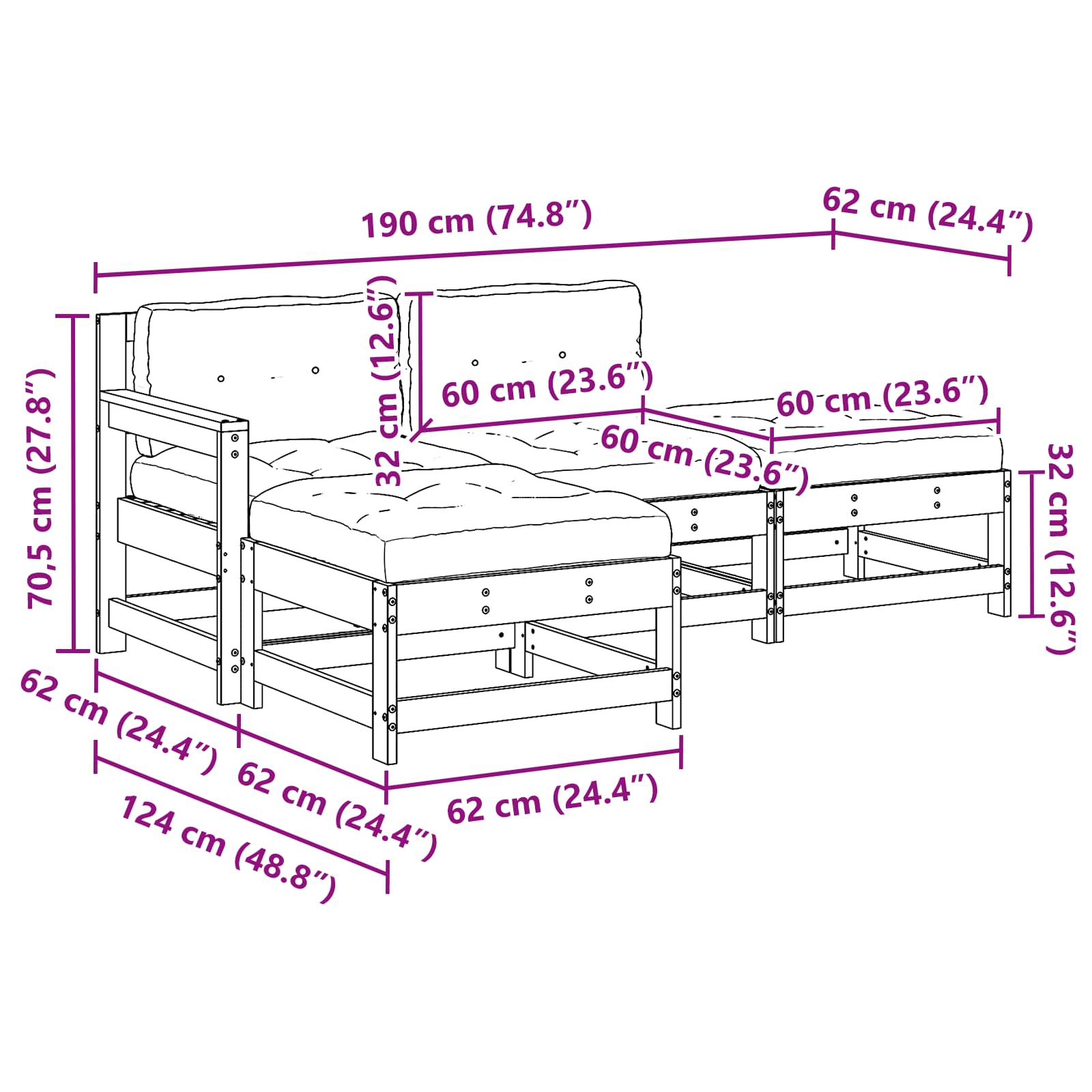 Tuin loungeset 4 pcs Wasbruin Massief grenenhout is nu te koop bij PeponiXL, paradijselijk wonen!