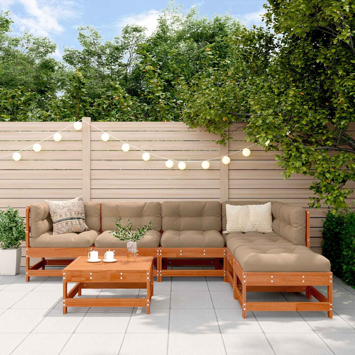 Tuin loungeset 7 pcs Wasbruin Massief grenenhout is nu te koop bij PeponiXL, paradijselijk wonen!