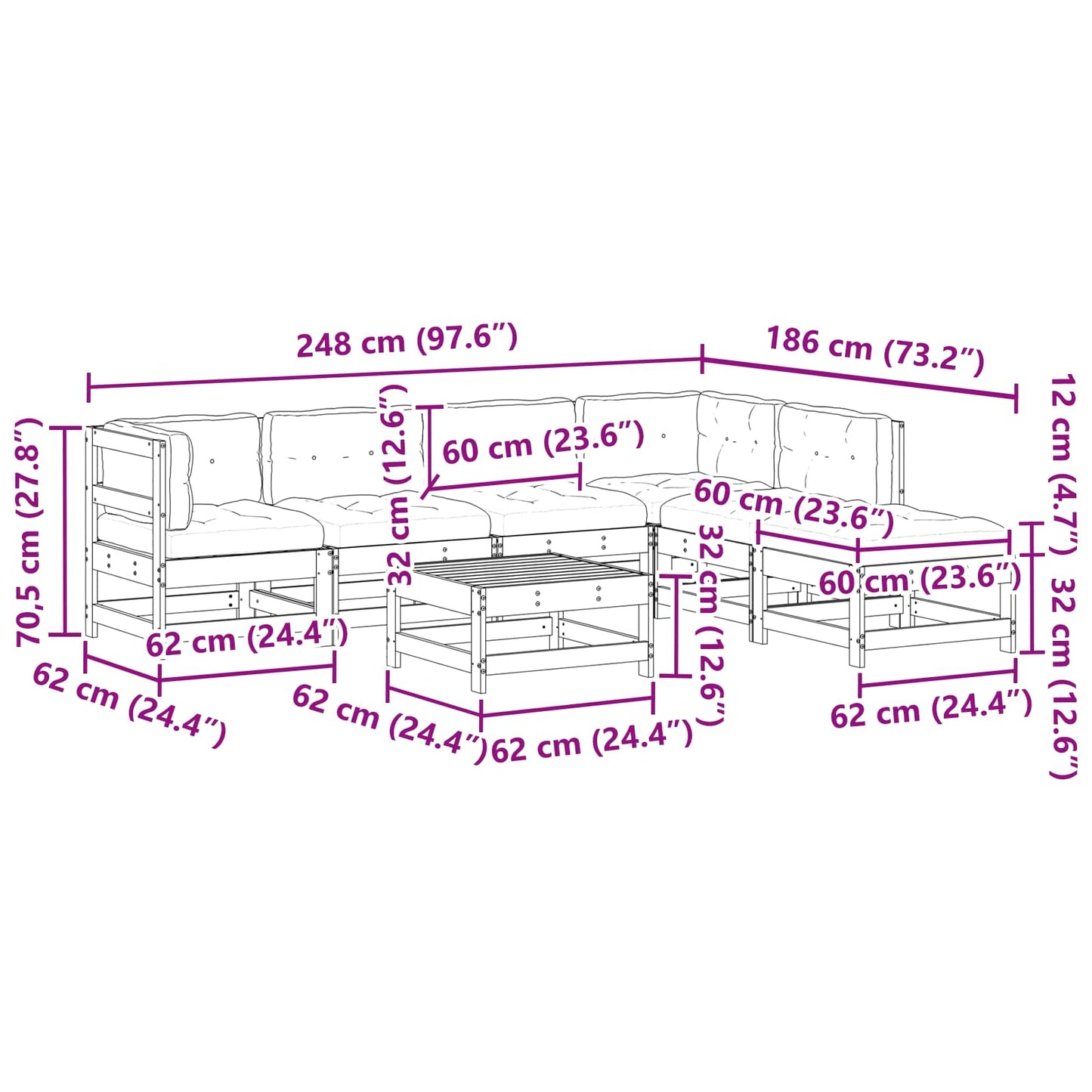 Tuin loungeset 7 pcs Wasbruin Massief grenenhout is nu te koop bij PeponiXL, paradijselijk wonen!