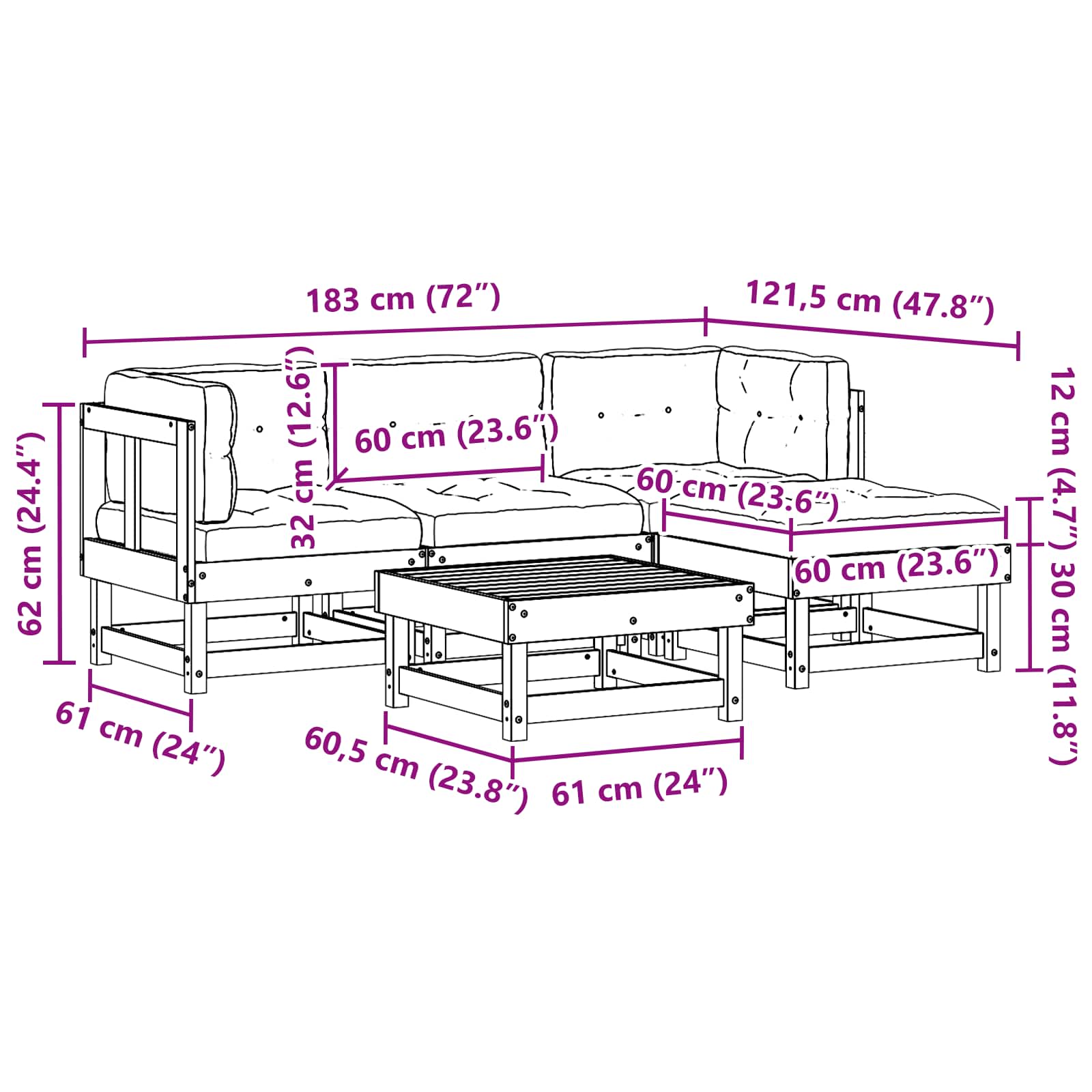 Tuin loungeset 15 pcs Wasbruin Massief grenenhout is nu te koop bij PeponiXL, paradijselijk wonen!