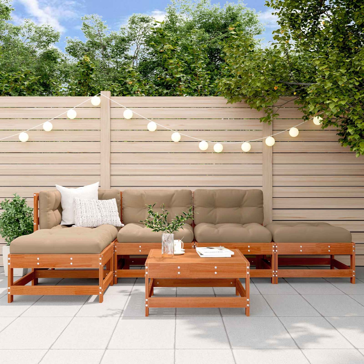 Tuin loungeset 5 pcs Wax Bruin Den Massief grenenhout is nu te koop bij PeponiXL, paradijselijk wonen!
