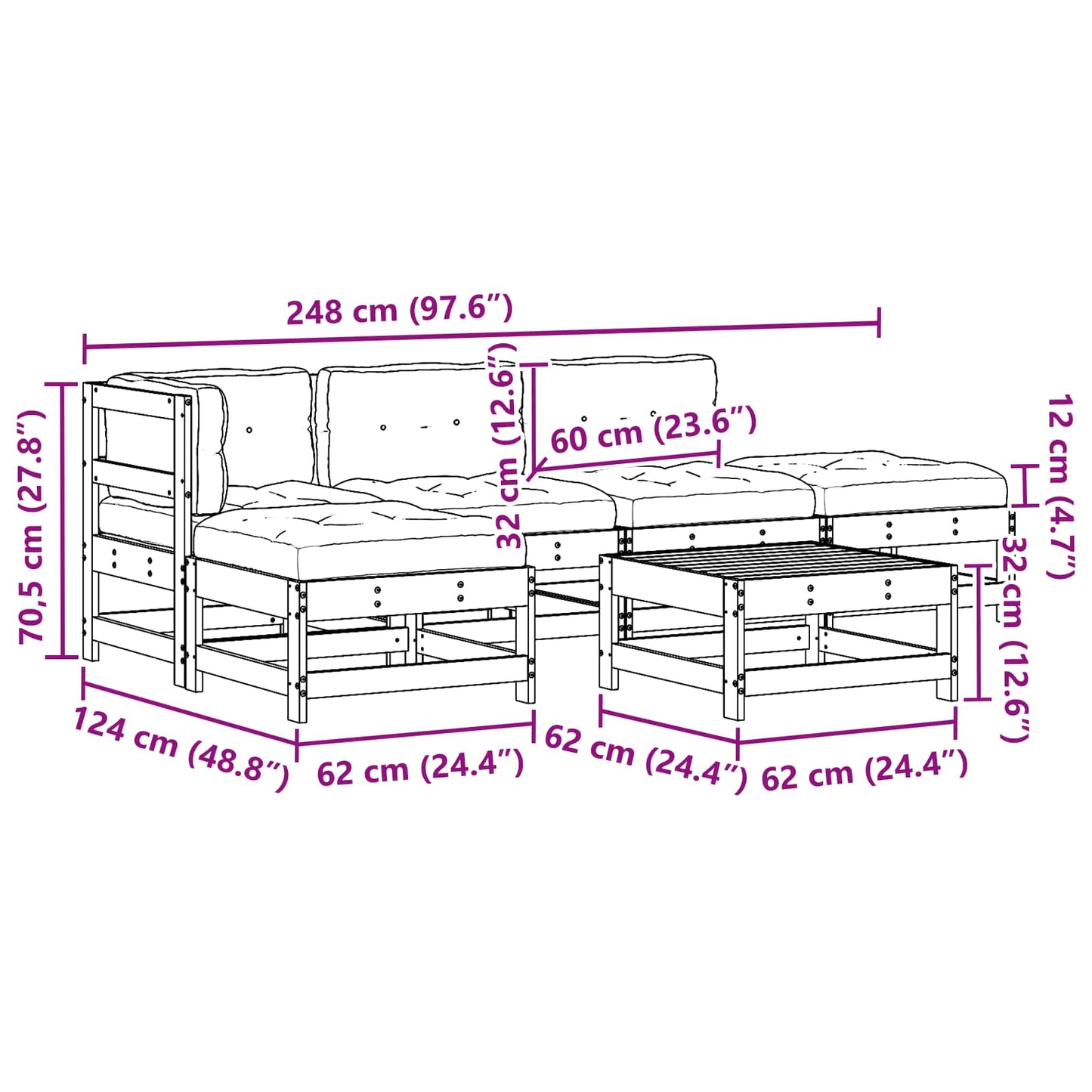 Tuin loungeset 5 pcs Wax Bruin Den Massief grenenhout is nu te koop bij PeponiXL, paradijselijk wonen!