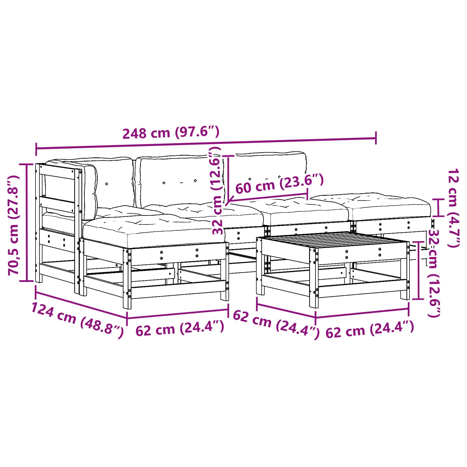 Tuin loungeset 5 pcs Wax Bruin Den Massief grenenhout is nu te koop bij PeponiXL, paradijselijk wonen!