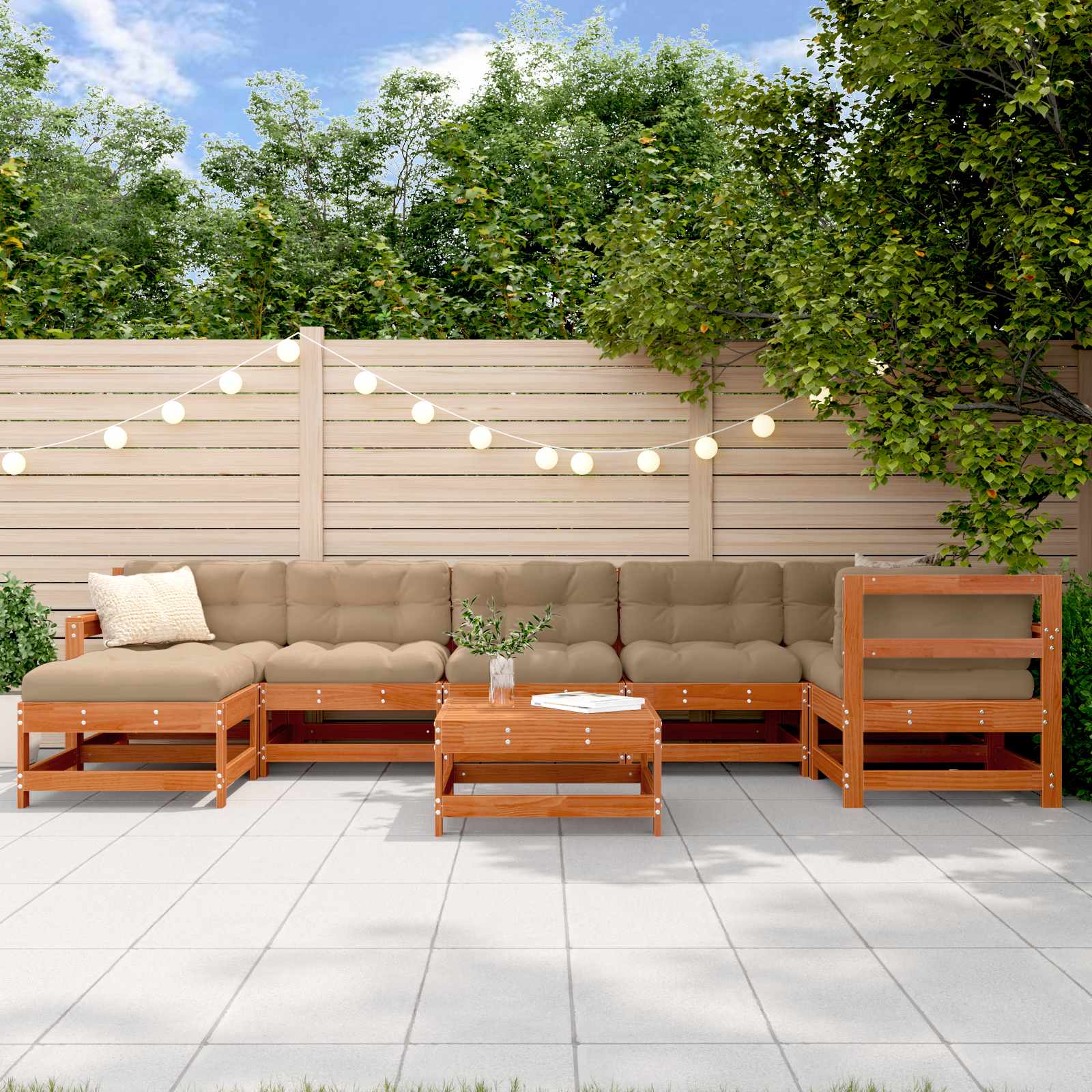 Tuin loungeset 8 pcs Wax Bruin Den Massief grenenhout is nu te koop bij PeponiXL, paradijselijk wonen!