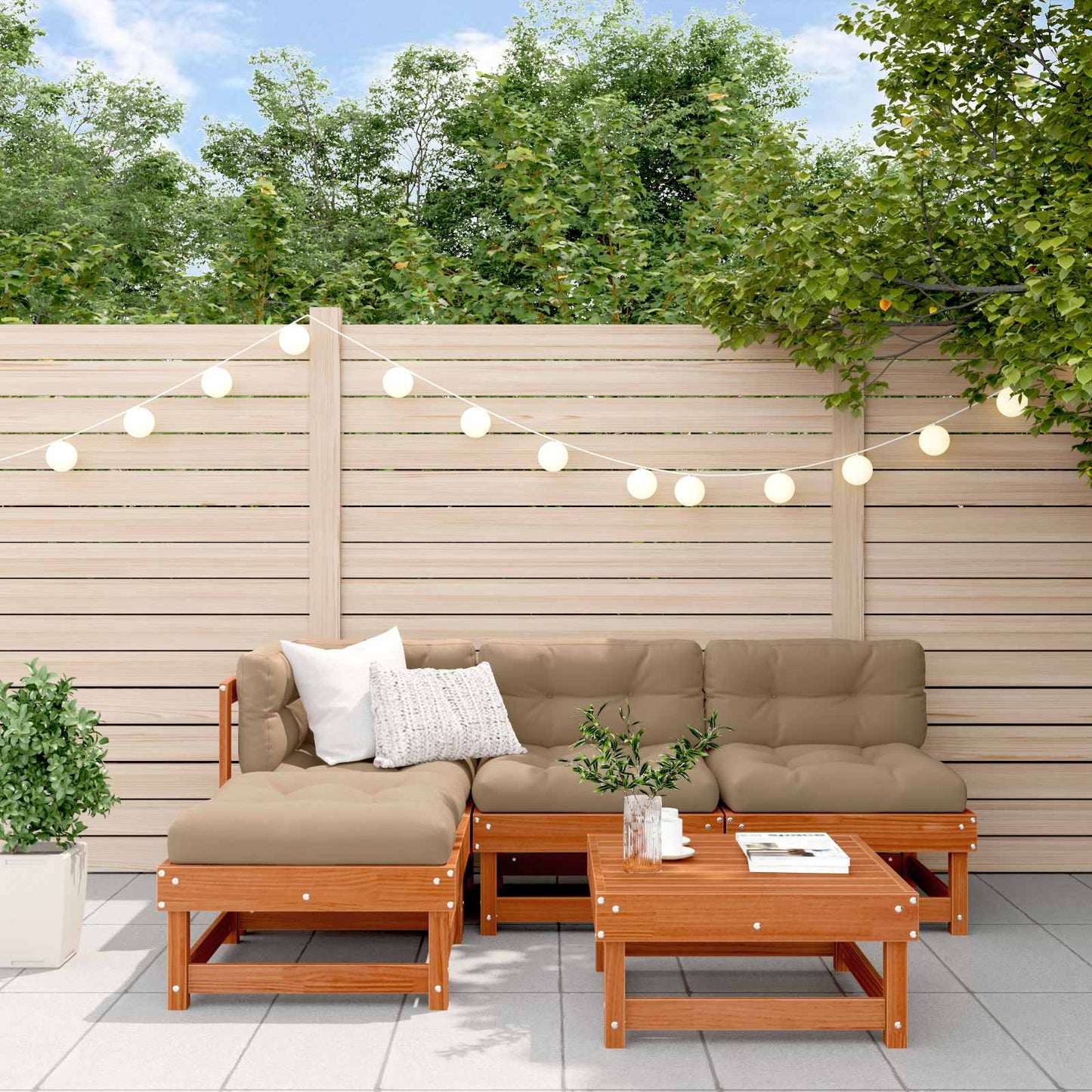 Tuin loungeset 5 pcs Wasbruin Massief grenenhout is nu te koop bij PeponiXL, paradijselijk wonen!