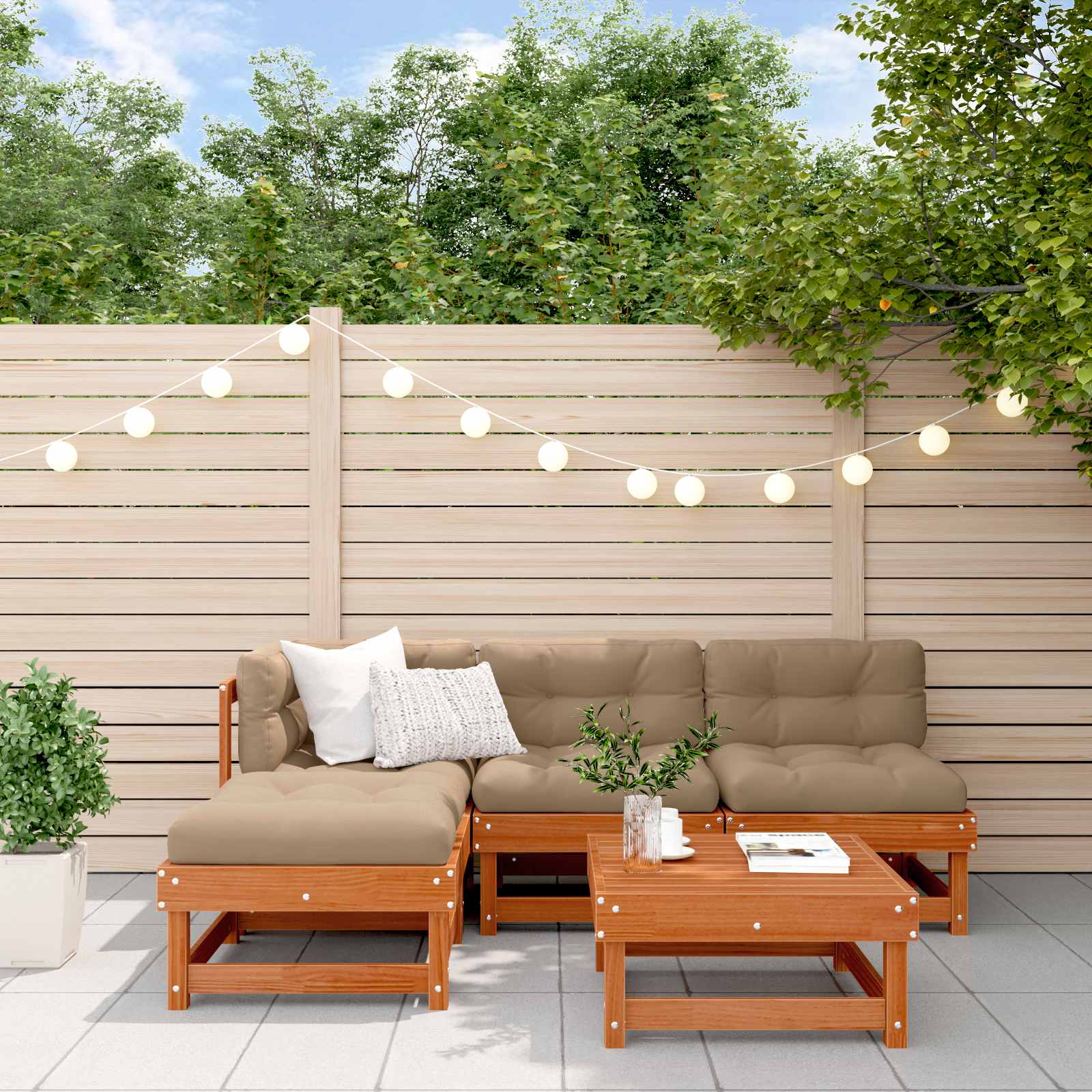 Tuin loungeset 5 pcs Wasbruin Massief grenenhout is nu te koop bij PeponiXL, paradijselijk wonen!