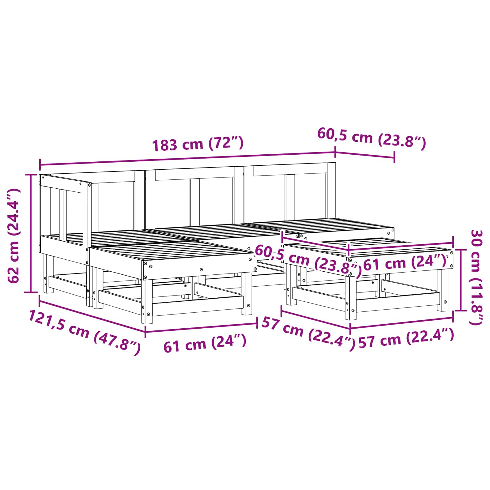 Tuin loungeset 5 pcs Wasbruin Massief grenenhout is nu te koop bij PeponiXL, paradijselijk wonen!