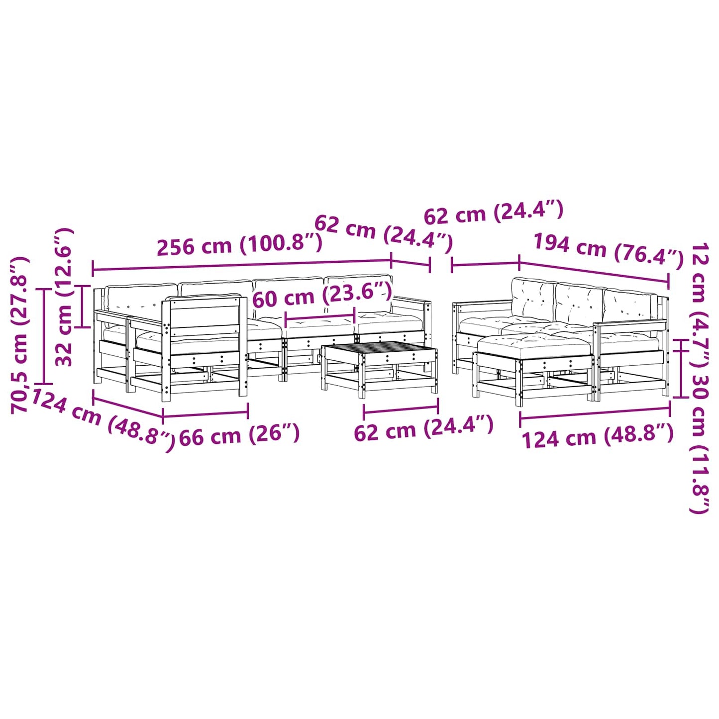 Tuin loungeset 10 pcs Wax Bruin Den Massief grenenhout is nu te koop bij PeponiXL, paradijselijk wonen!