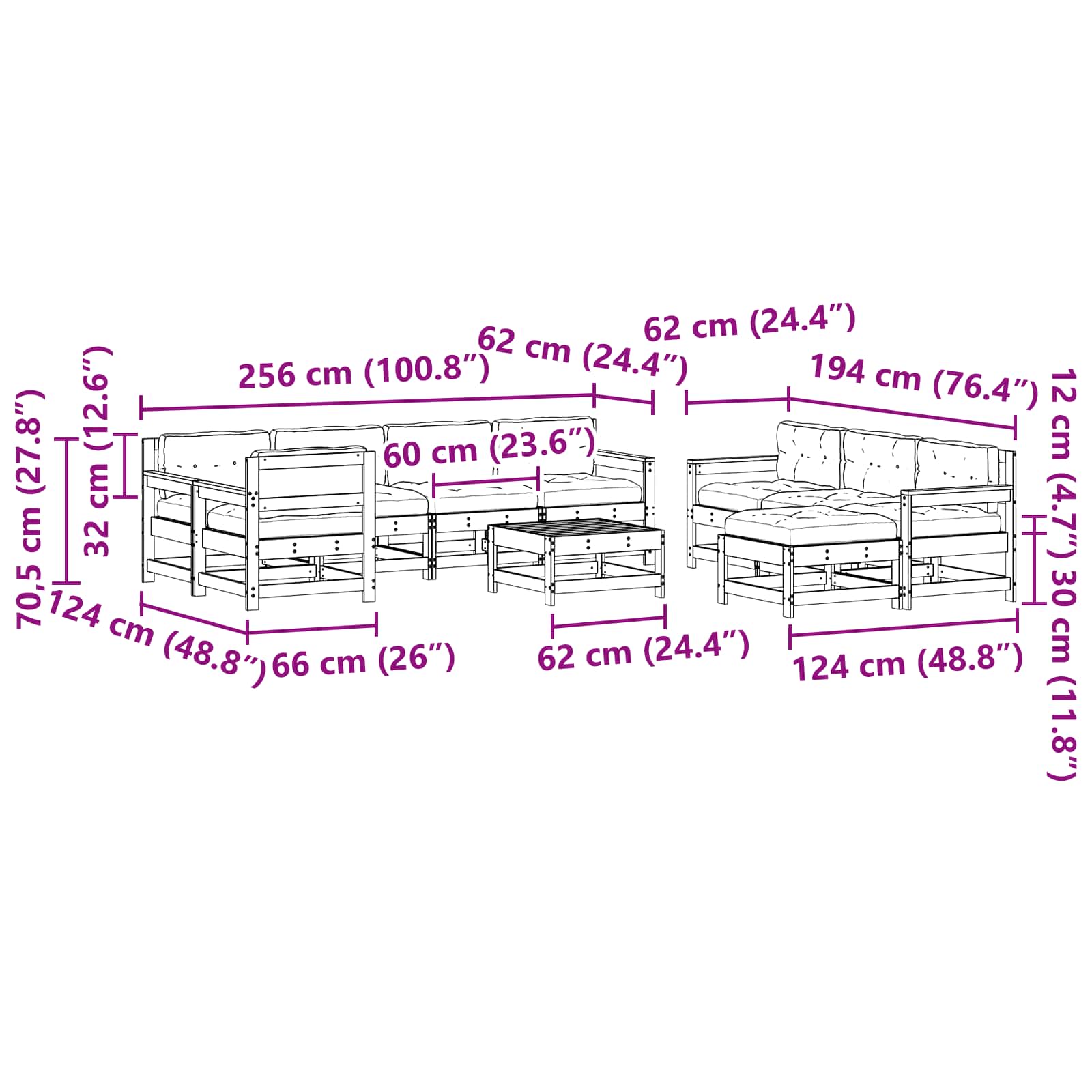 Tuin loungeset 10 pcs Wax Bruin Den Massief grenenhout is nu te koop bij PeponiXL, paradijselijk wonen!