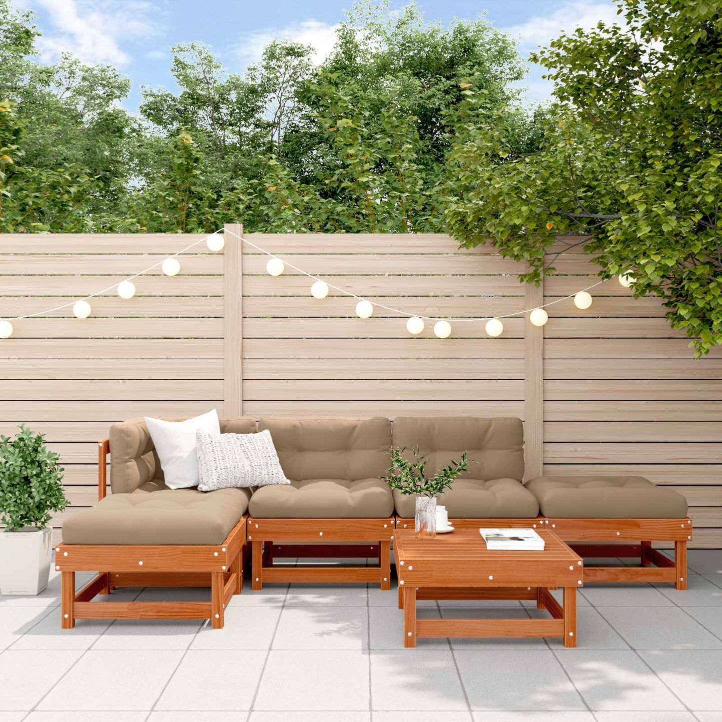 Tuin loungeset 6 pcs Wasbruin Massief grenenhout is nu te koop bij PeponiXL, paradijselijk wonen!
