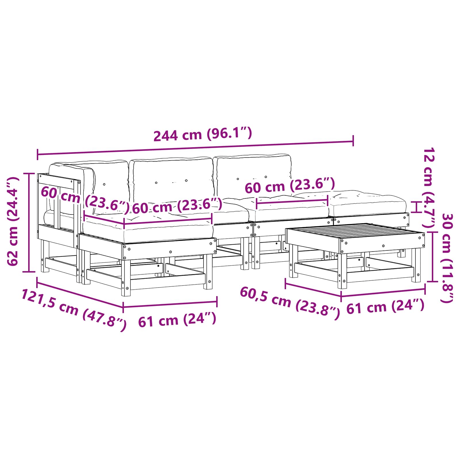 Tuin loungeset 6 pcs Wasbruin Massief grenenhout is nu te koop bij PeponiXL, paradijselijk wonen!