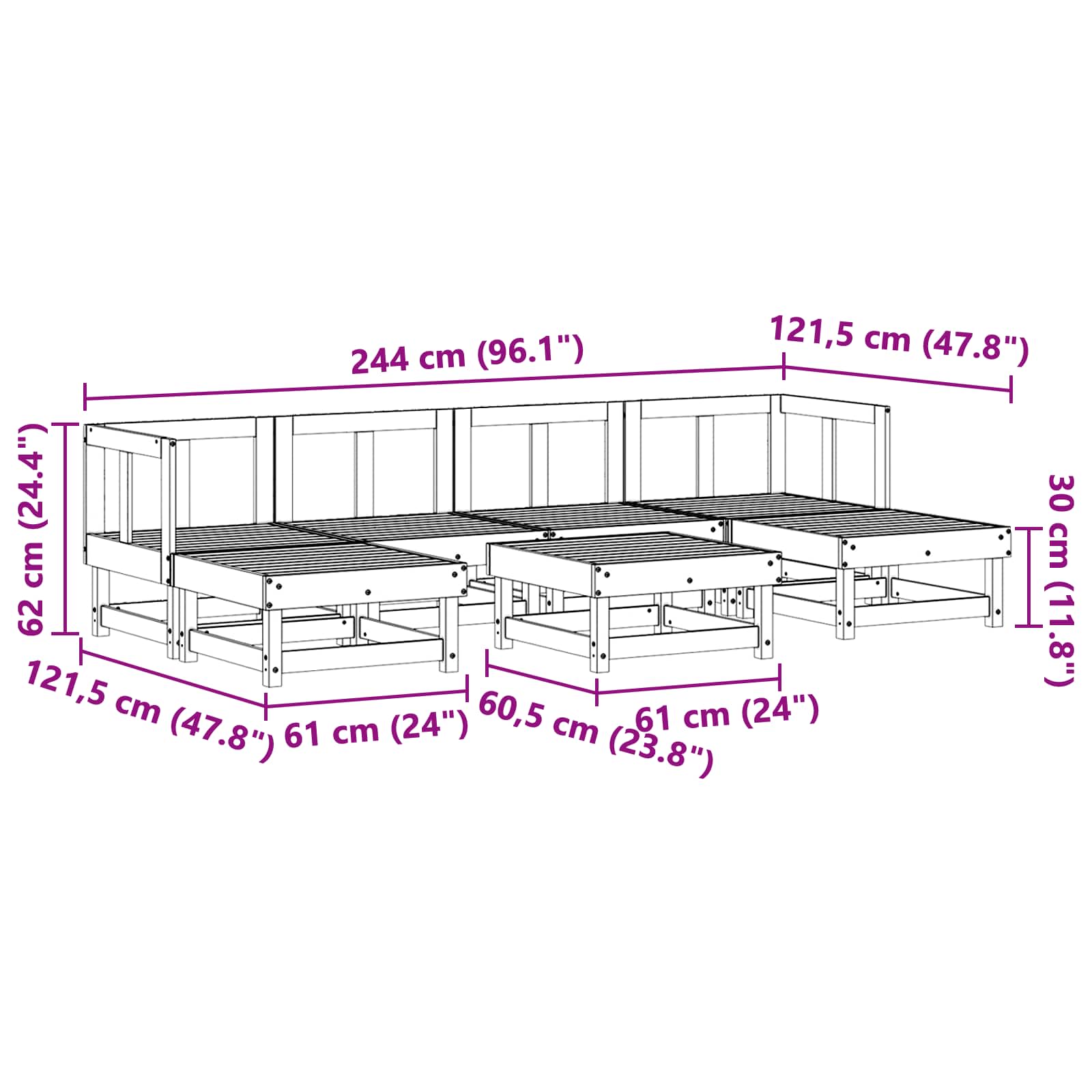 Tuin loungeset 7 pcs Waskleur Bruin Massief grenenhout is nu te koop bij PeponiXL, paradijselijk wonen!