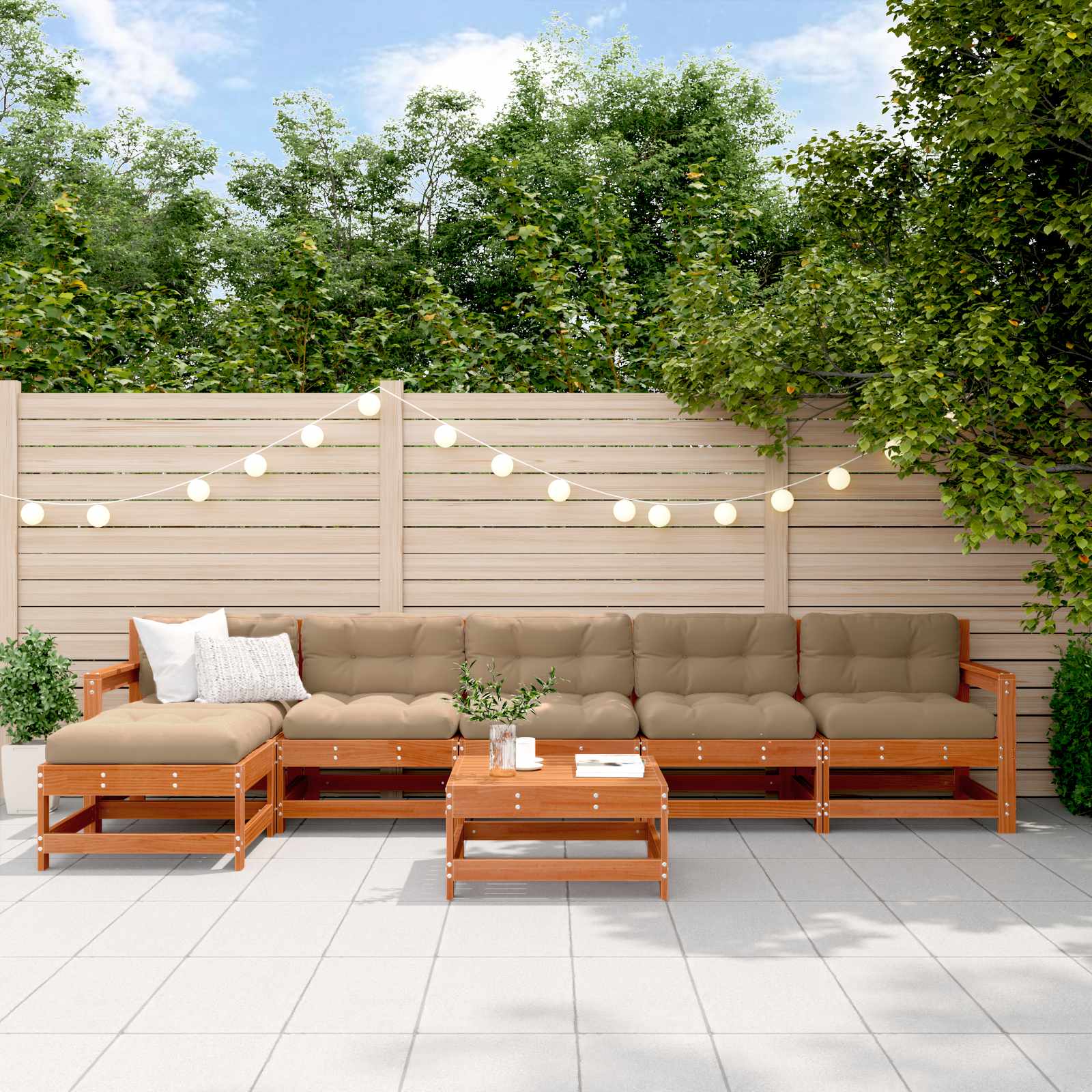Tuin loungeset 6 pcs Wasbruin Massief grenenhout is nu te koop bij PeponiXL, paradijselijk wonen!