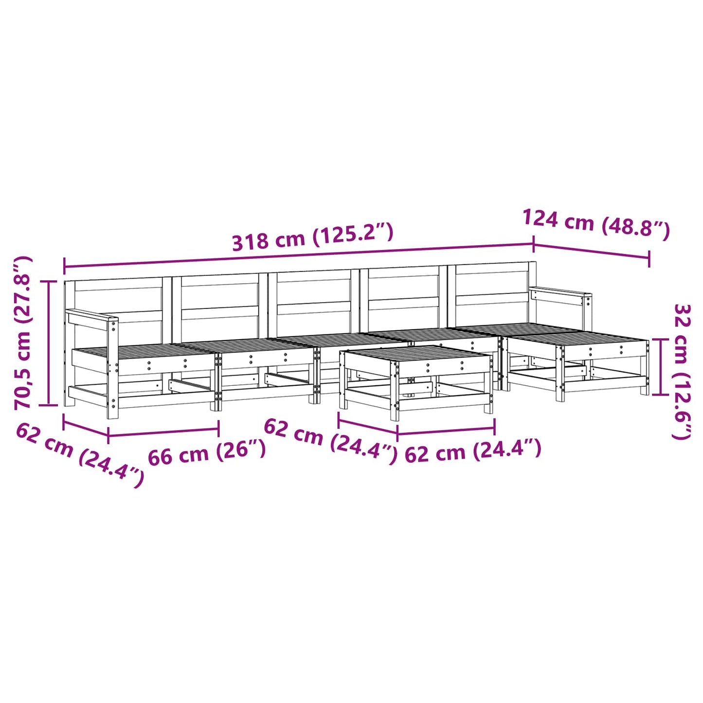 Tuin loungeset 6 pcs Wasbruin Massief grenenhout is nu te koop bij PeponiXL, paradijselijk wonen!