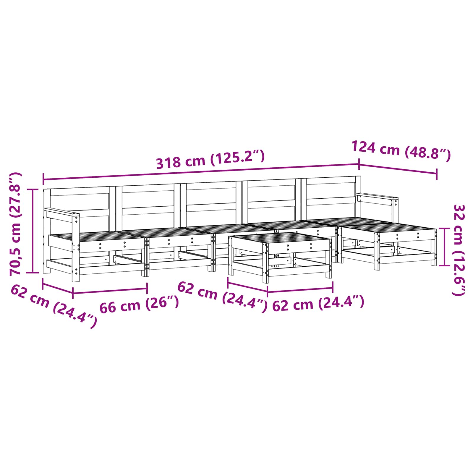 Tuin loungeset 6 pcs Wasbruin Massief grenenhout is nu te koop bij PeponiXL, paradijselijk wonen!
