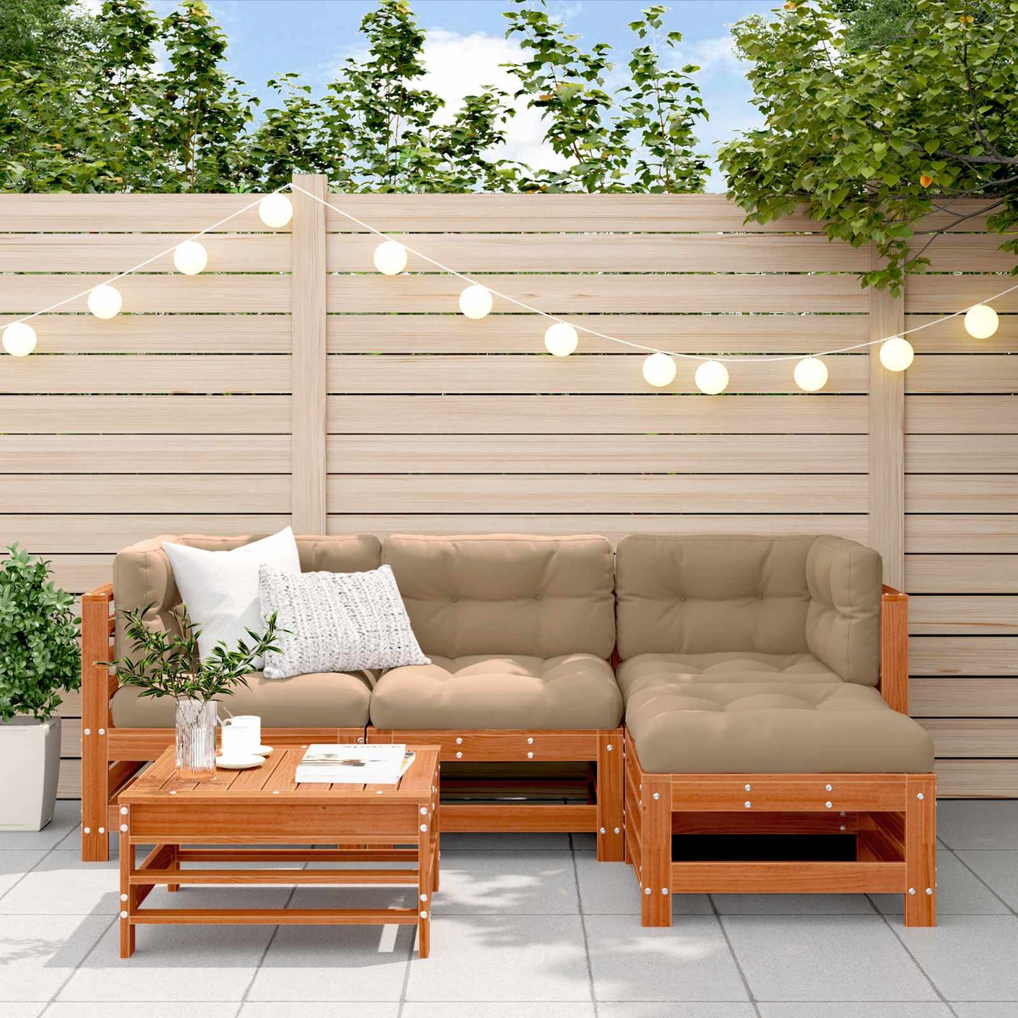 Tuin loungeset 5 pcs Wasbruin Massief grenenhout is nu te koop bij PeponiXL, paradijselijk wonen!